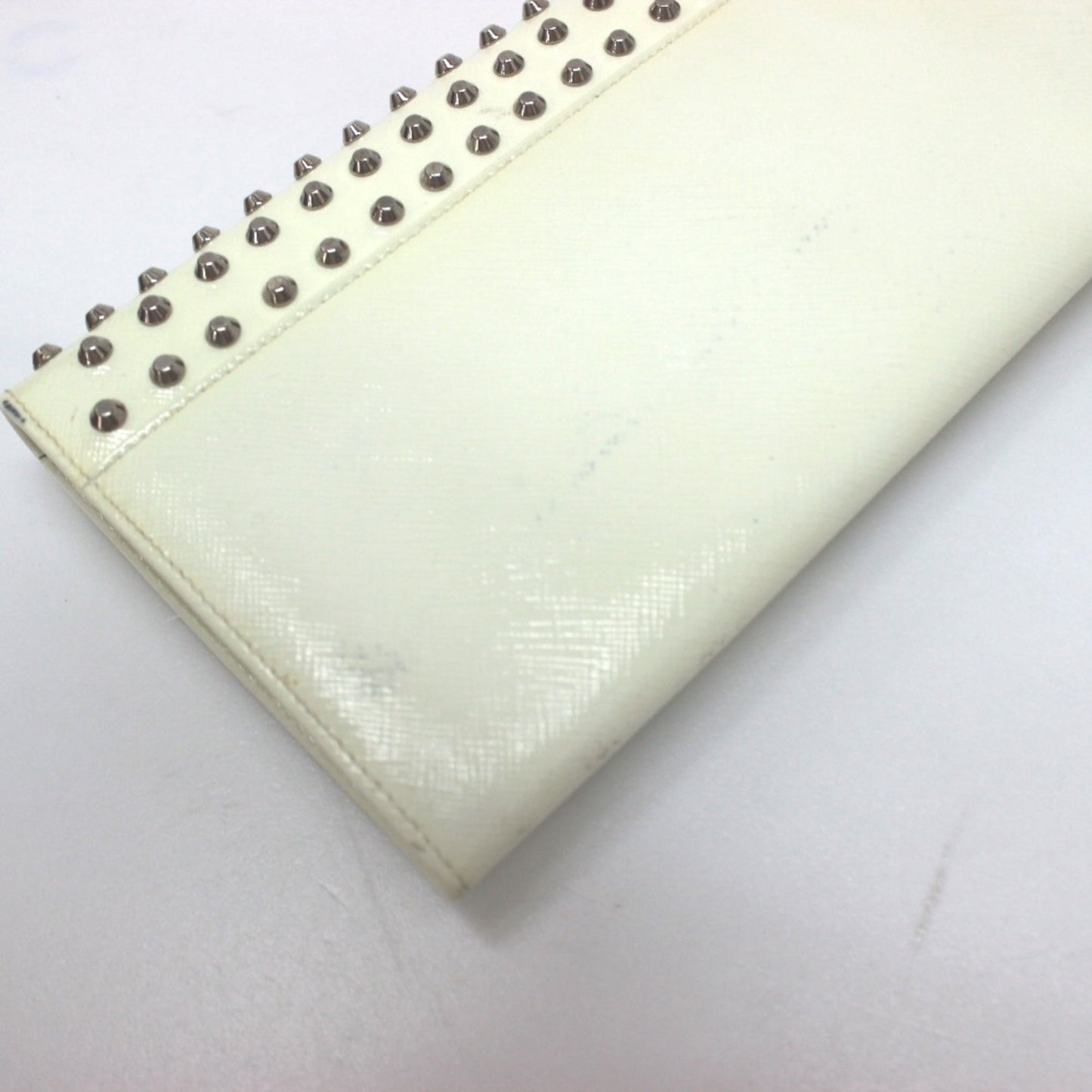 PRADA Prada Wallet Bag Studs Clutch Long Leather Women's White
