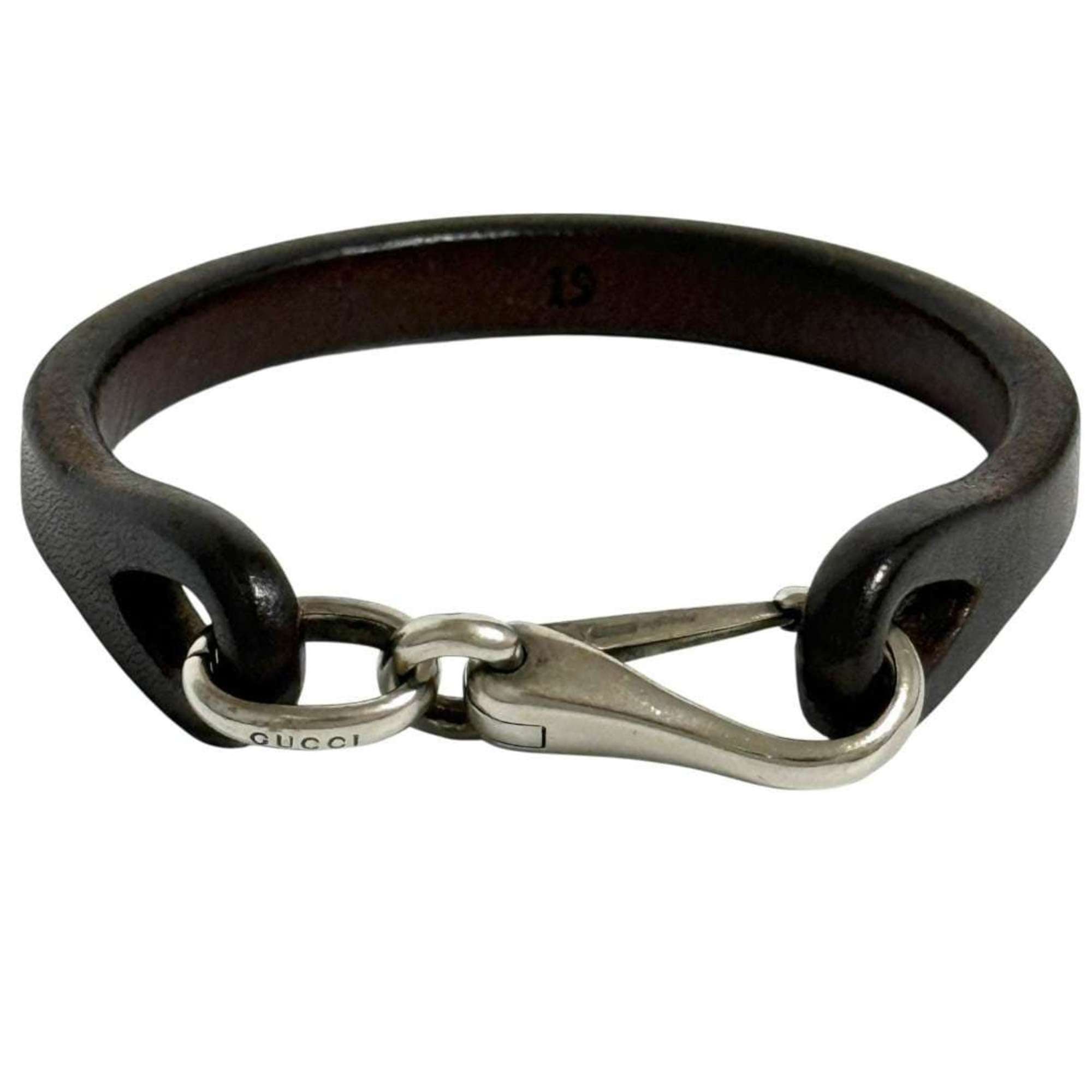Gucci men's bracelet silver leather dark brown