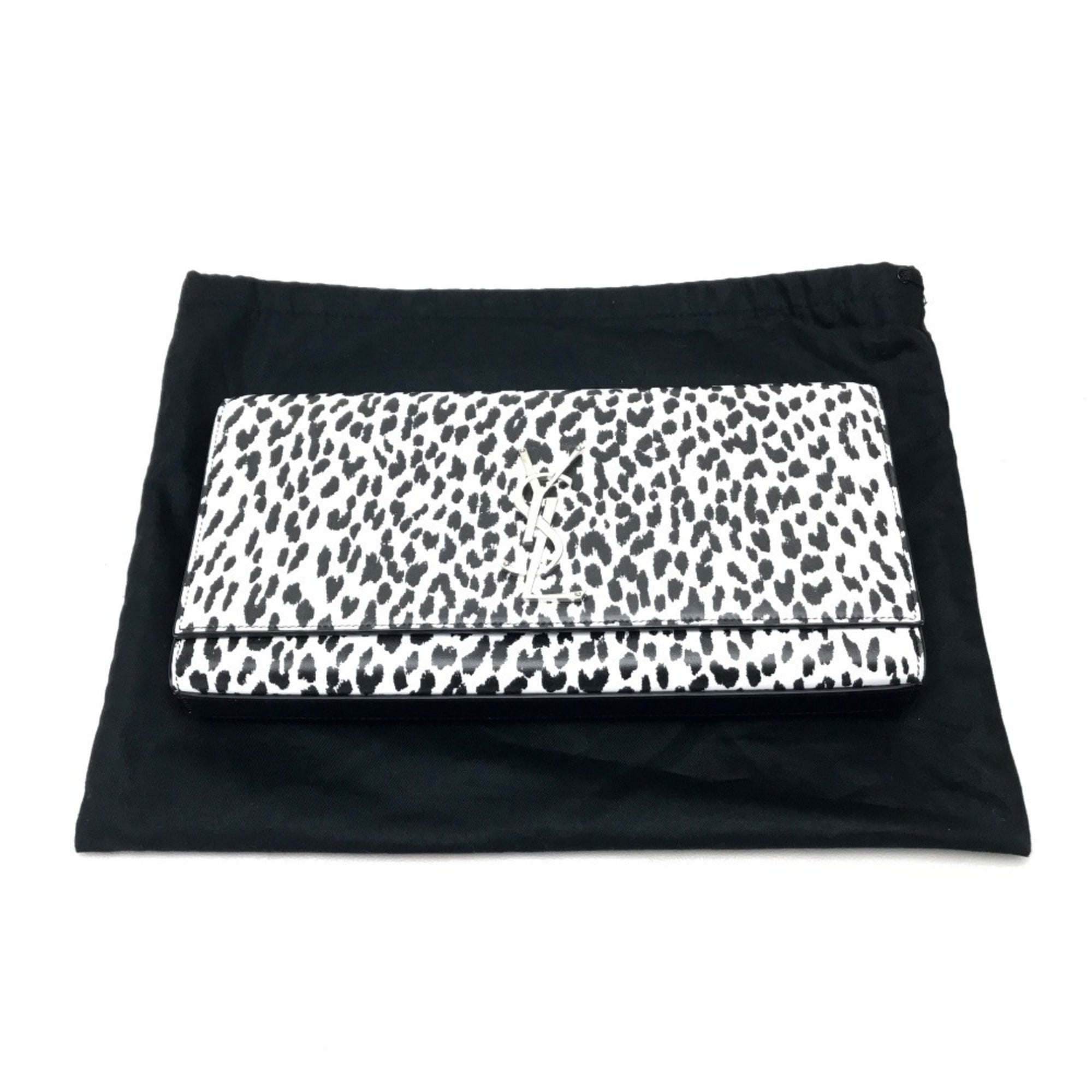 SAINT LAURENT Saint Laurent Paris 326079 Cassandra Leopard Bag Clutch Calf Leather Women's White Black — New - Store Return