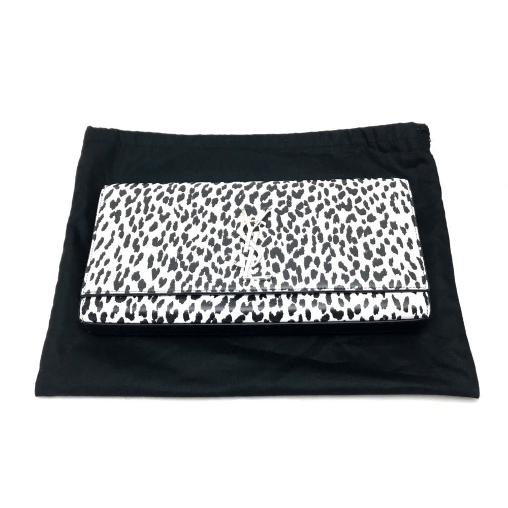 SAINT LAURENT Saint Laurent Paris 326079 Cassandra Leopard Bag Clutch Calf Leather Women's White Black — New - Store Return