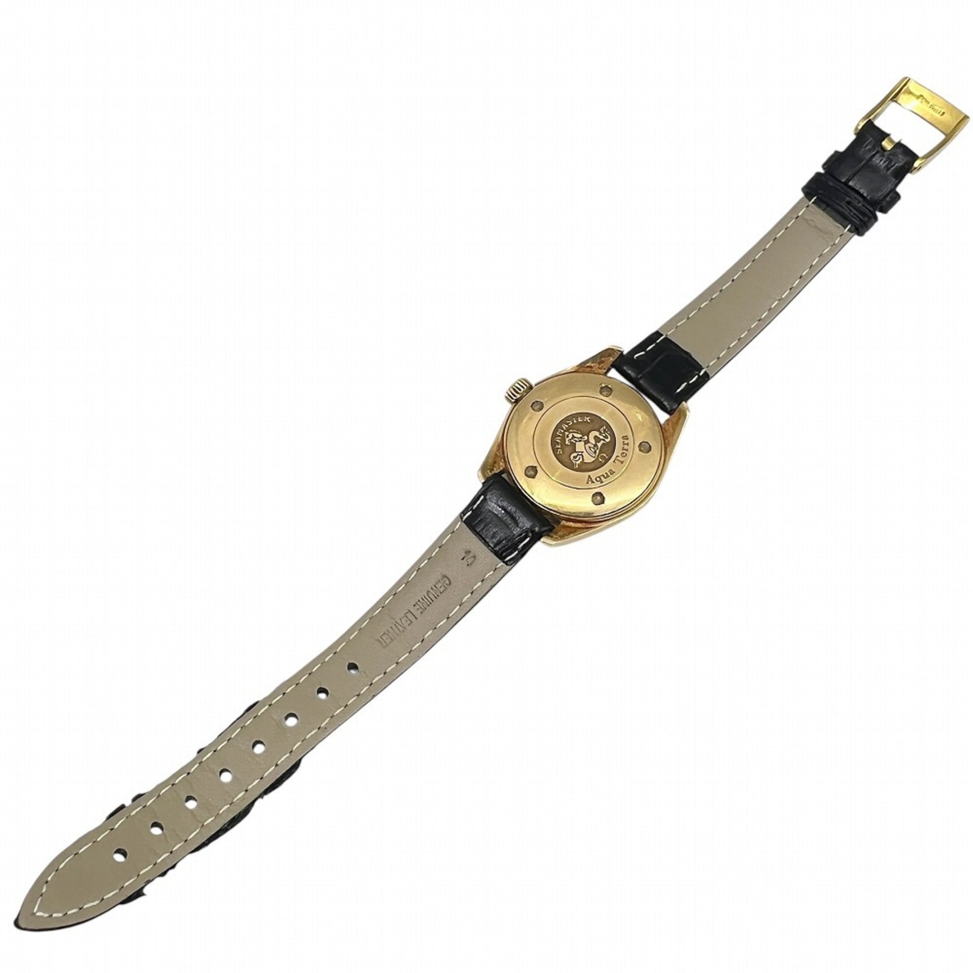 OMEGA Seamaster Aqua Terra 150m K18YG Black Dial Quartz Watch 2677.50.32 Leather Strap for Men and Women — Very Good