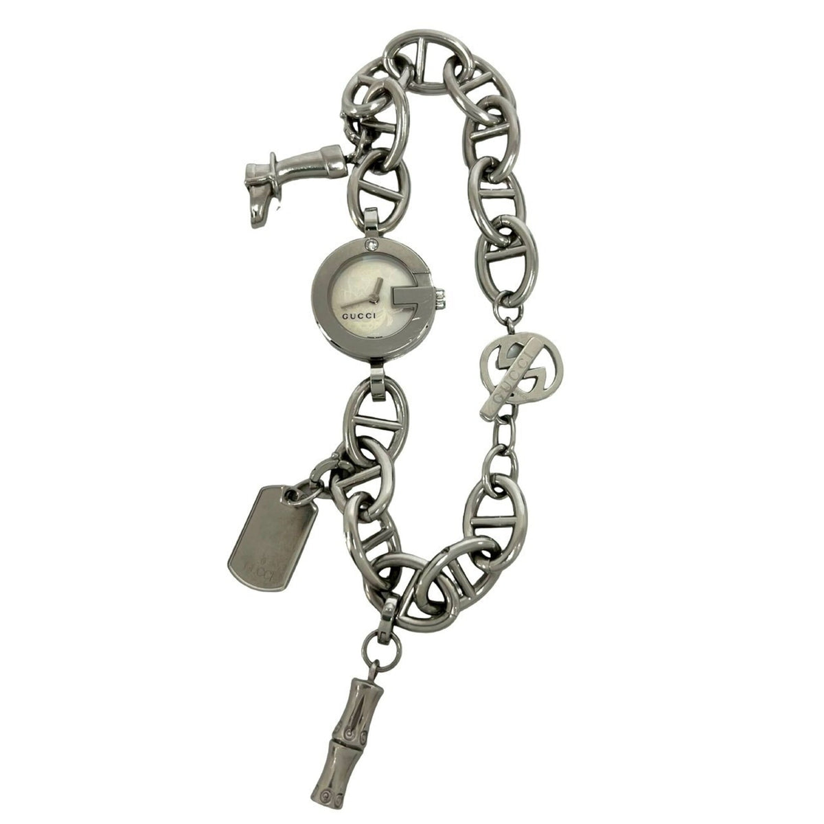 GUCCI Gucci Logo Charm Stainless Steel Quartz Wristwatch Silver 37369 — Good