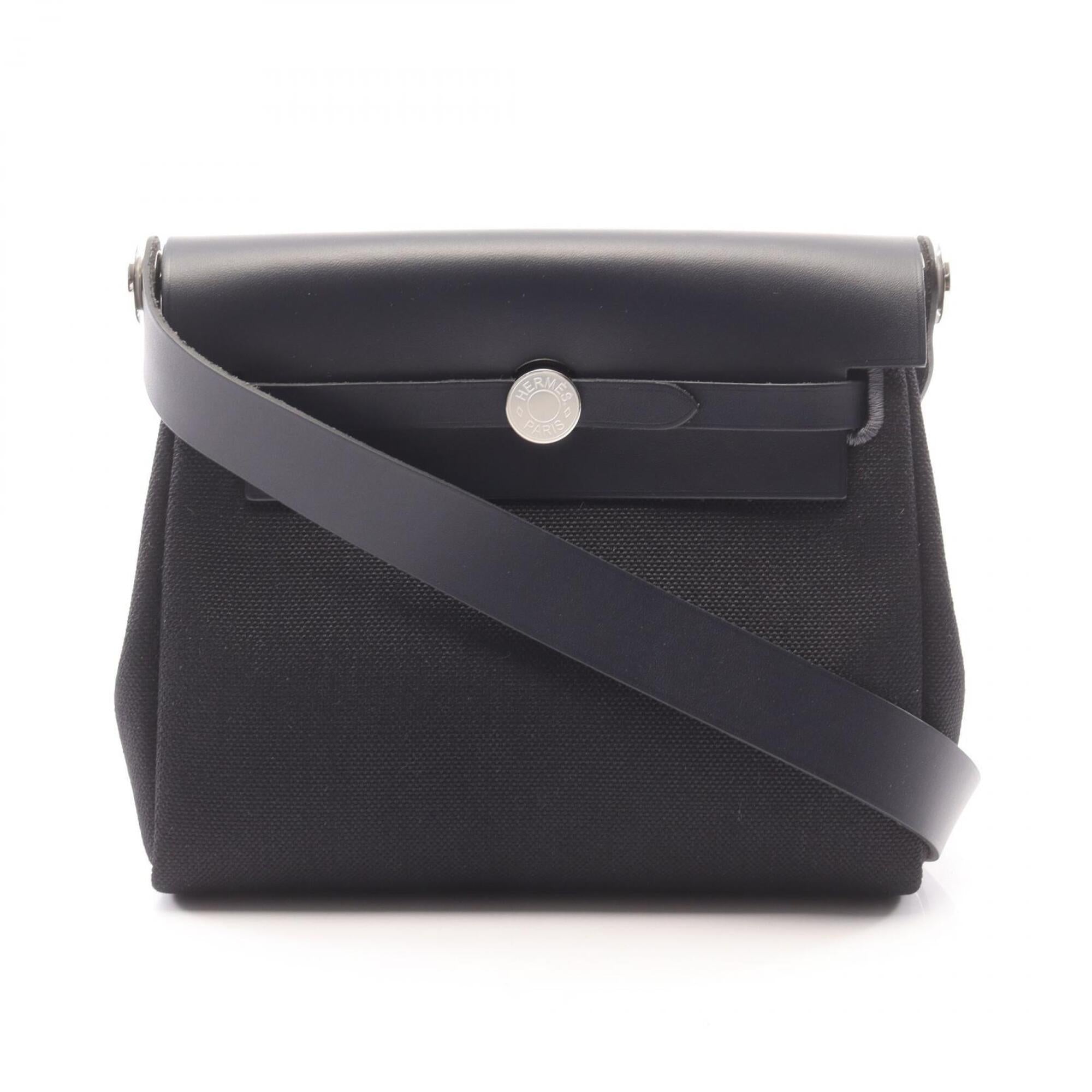 Hermes Herbag Zip Mini Shoulder Bag Handbag Canvas Leather Toile Military Vache Hunter Women's Black/Navy — New - Store Return