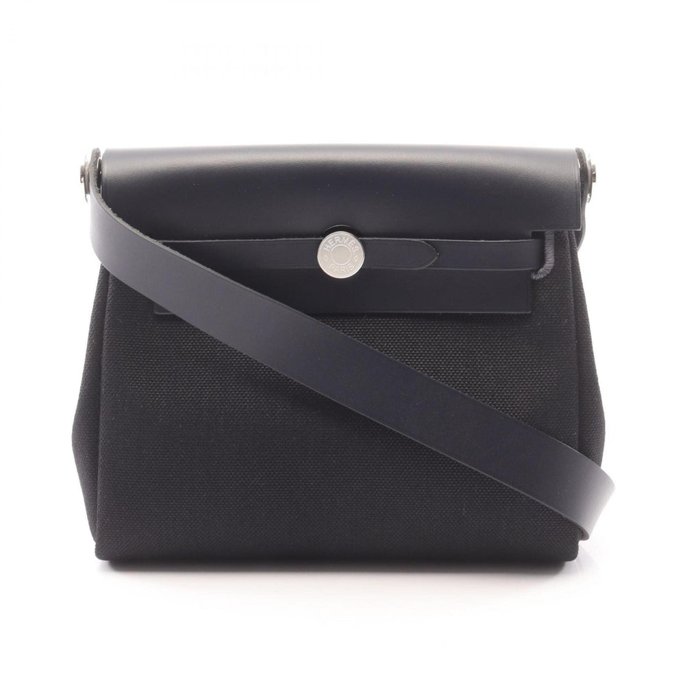 Hermes Herbag Zip Mini Shoulder Bag Handbag Canvas Leather Toile Military Vache Hunter Women's Black/Navy — New - Store Return