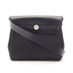 Hermes Herbag Zip Mini Shoulder Bag Handbag Canvas Leather Toile Military Vache Hunter Women's Black/Navy — New - Store Return