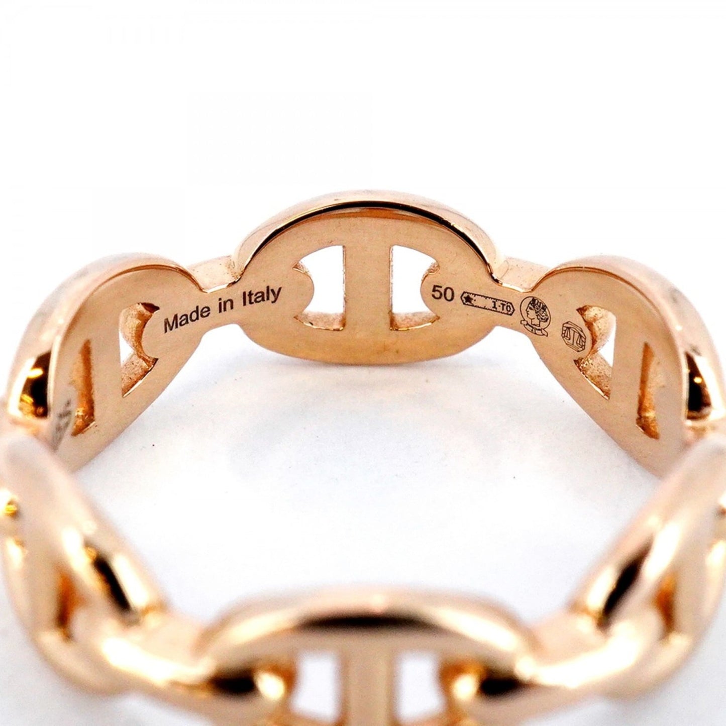 Hermes Hermès Enchaine Chaine d'Ancre Ring, 18KPG Pink Gold, #50, Women's