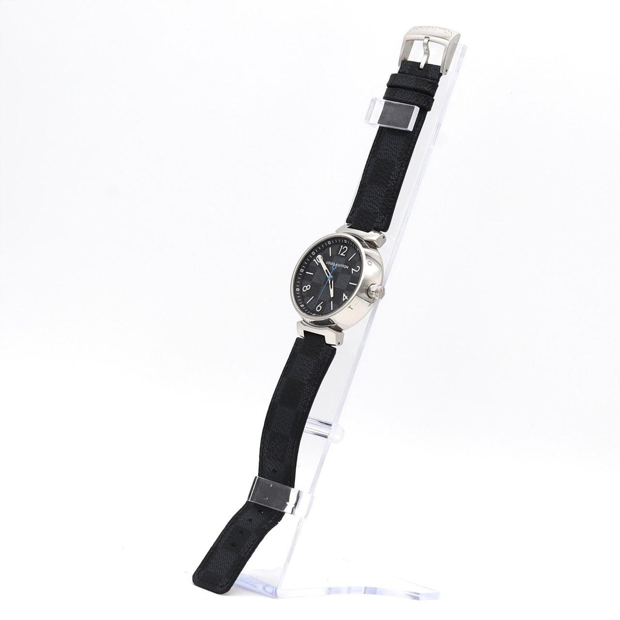 Louis Vuitton Tambour Damier Graphite QA073 SS Quartz Watch — Good