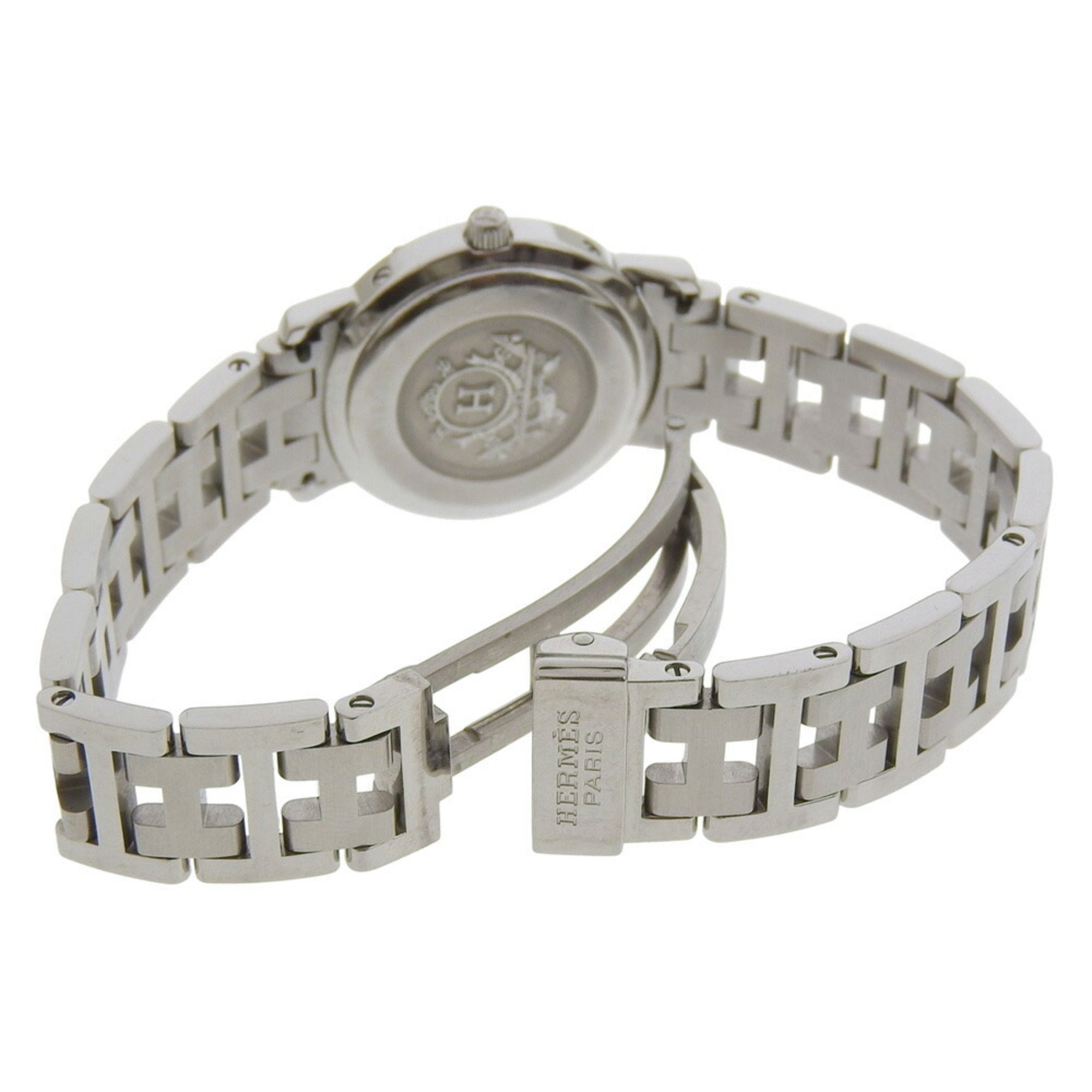 Hermes Clipper Date CL4 210, light blue dial, stainless steel, quartz movement, approximately 24mm, women's watch — Good