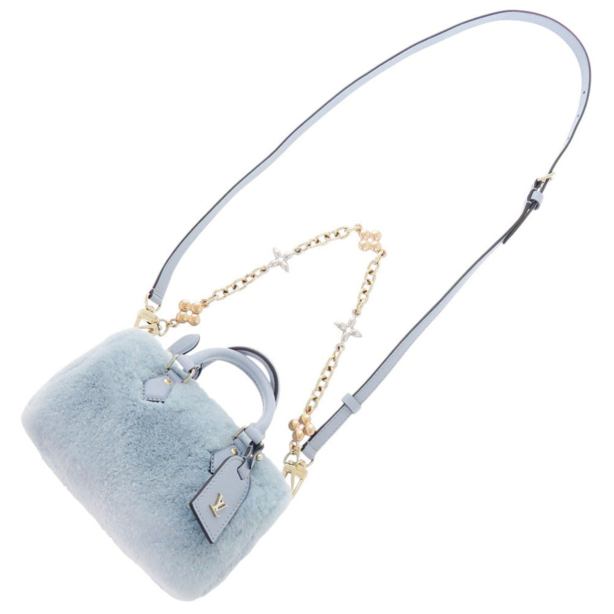 Louis Vuitton Nano Speedy M11399 IC 2-Way Leather Mink Fur Light Blue Handbag LV 1052 LOUIS VUITTON — Like New