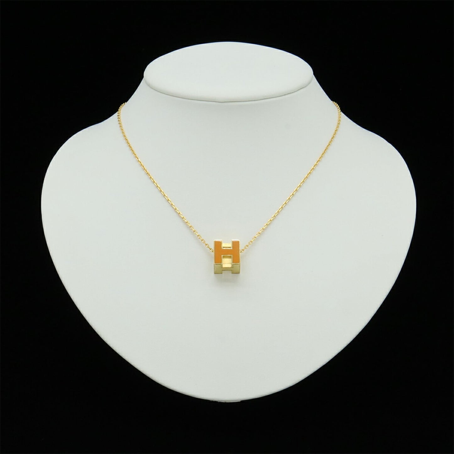 HERMES Hermès Carge d'Ache H Cube Necklace Choker Pendant Orange