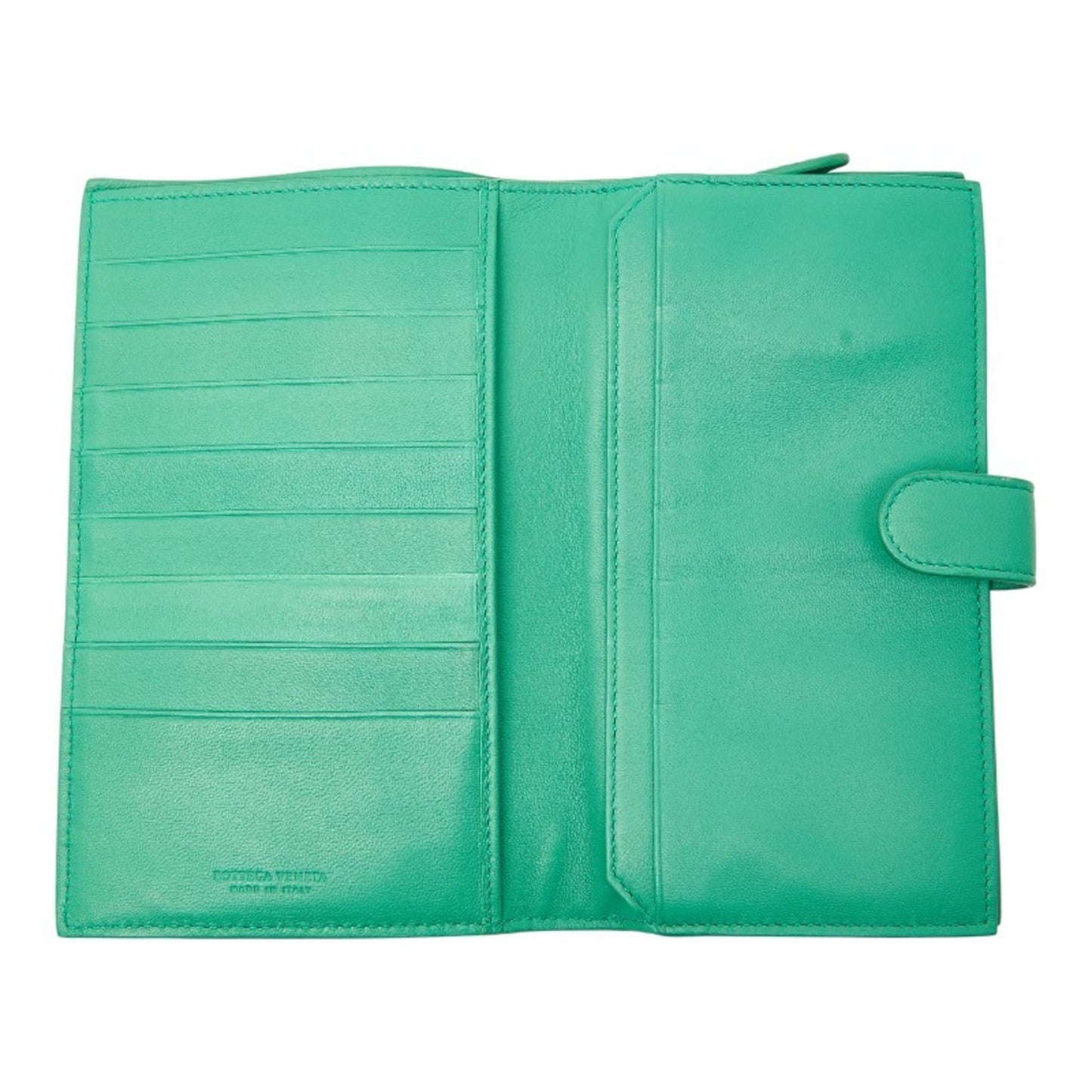 Bottega Veneta Intrecciato Round Zip Long Wallet Green Leather Women's BOTTEGAVENETA