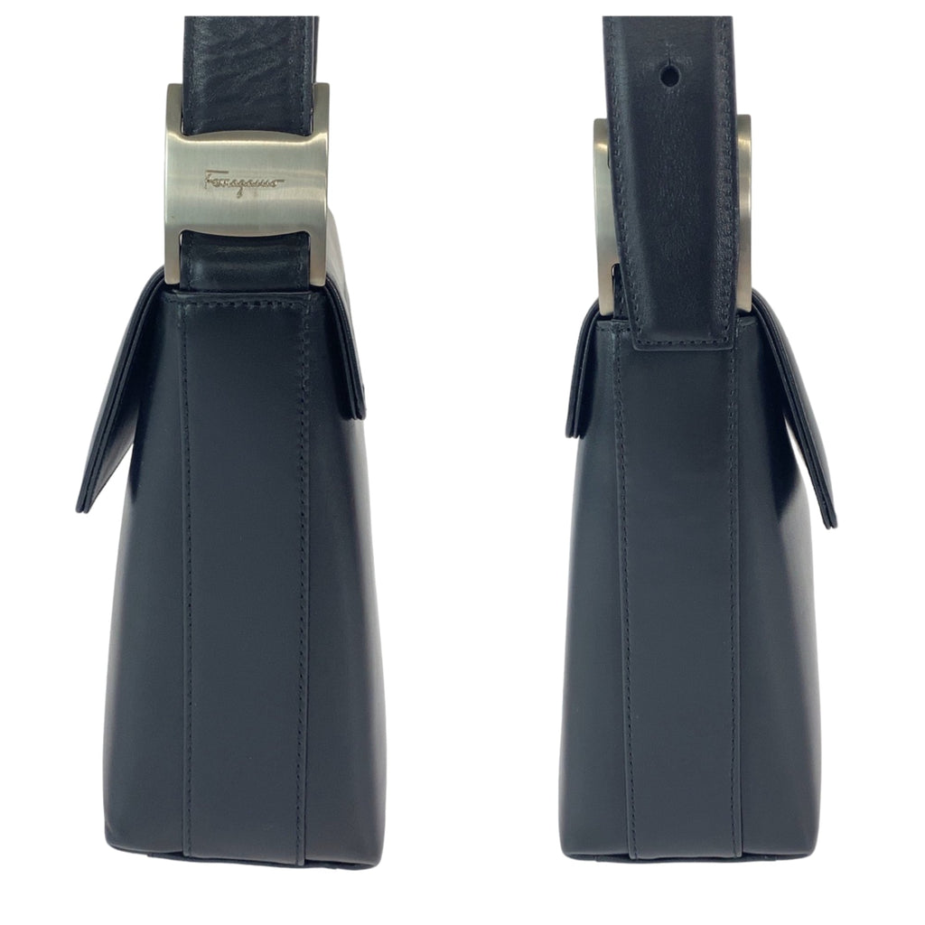 Salvatore Ferragamo Vara black leather shoulder bag with silver hardware, AF-21 9226, for women