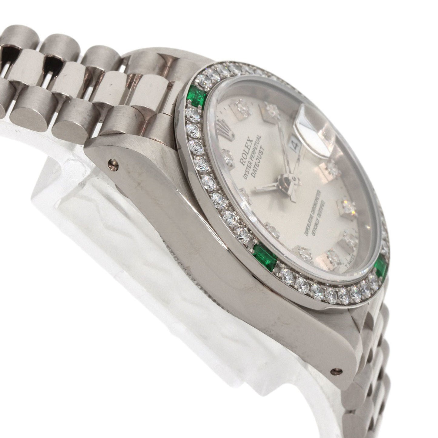 Rolex 69079G Datejust Diamond and Emerald Watch in 18K White Gold/18KWG with Diamonds, Women's