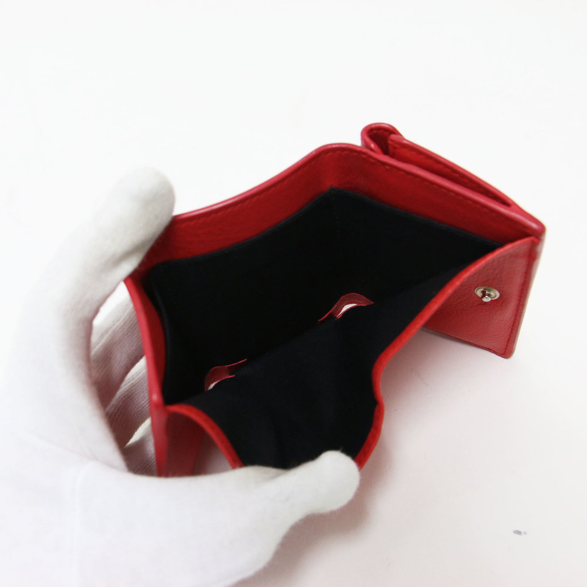 BALENCIAGA Paper Mini Wallet, Compact Tri-fold Leather, Red, Women's, K4687