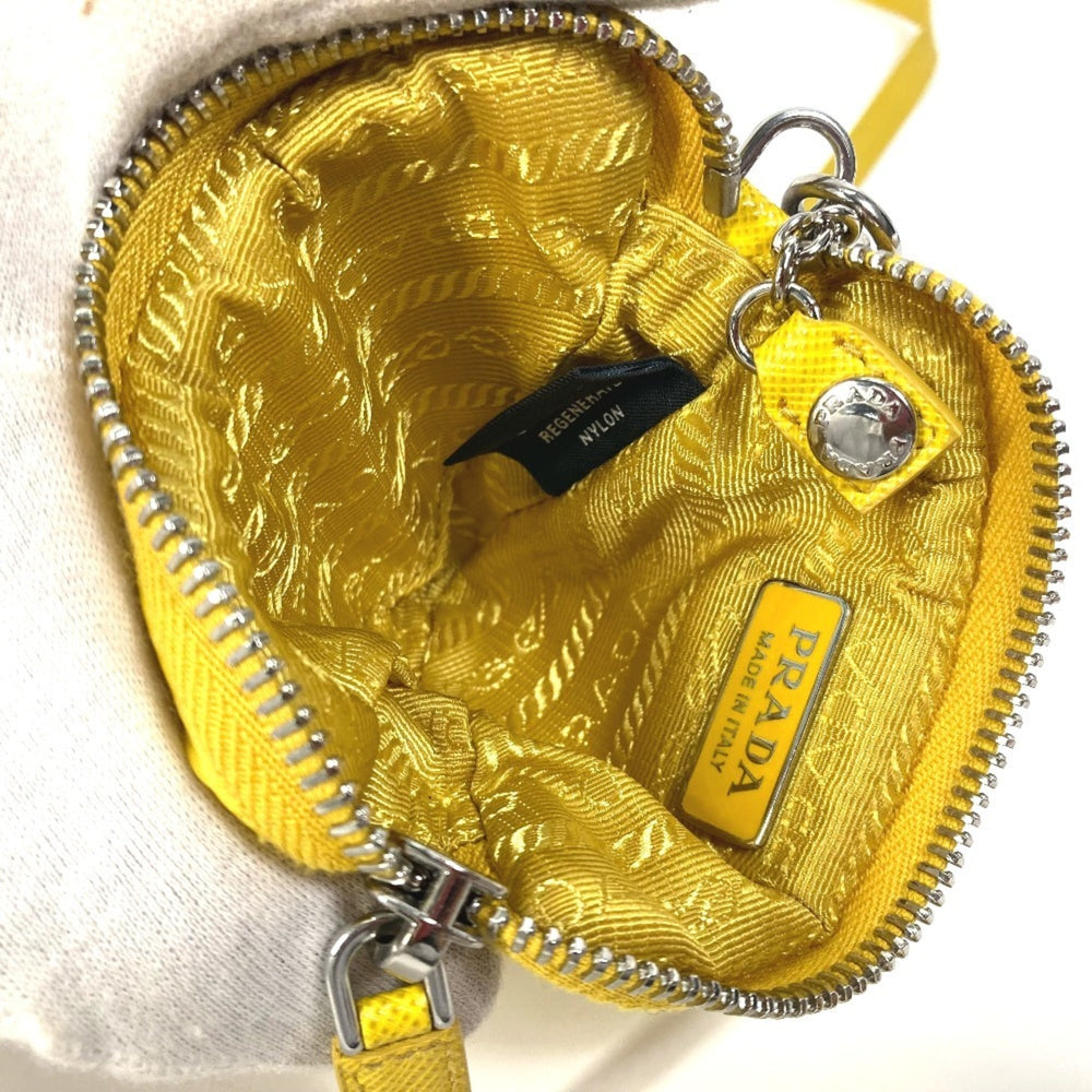 PRADA 2TT140 Triangle Plate Re Nylon with Neck Strap Key Ring Pouch Men's Yellow — New - Store Return