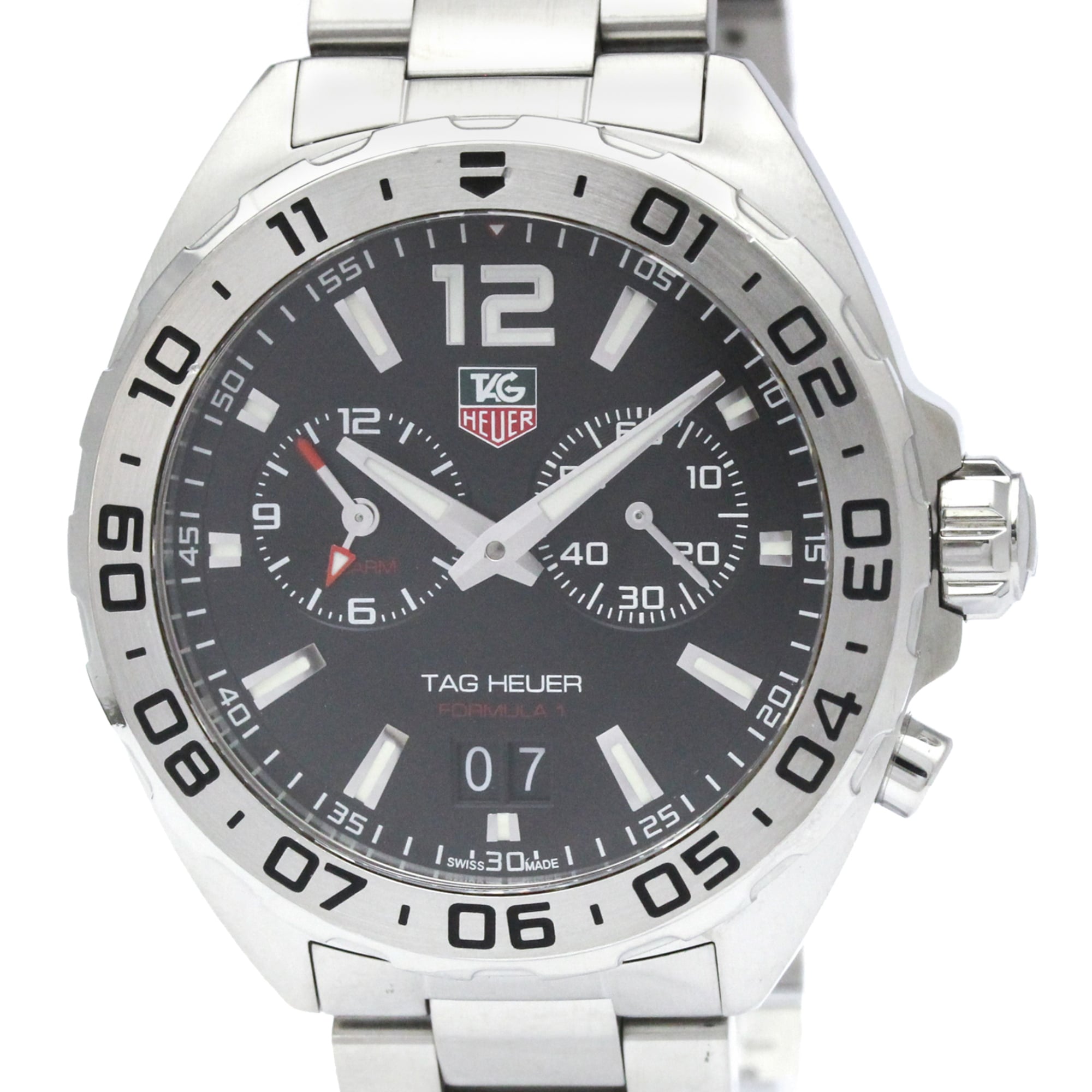 TAG HEUER Formula 1 Alarm Steel Quartz Mens Watch WAZ111A Polished — Very Good