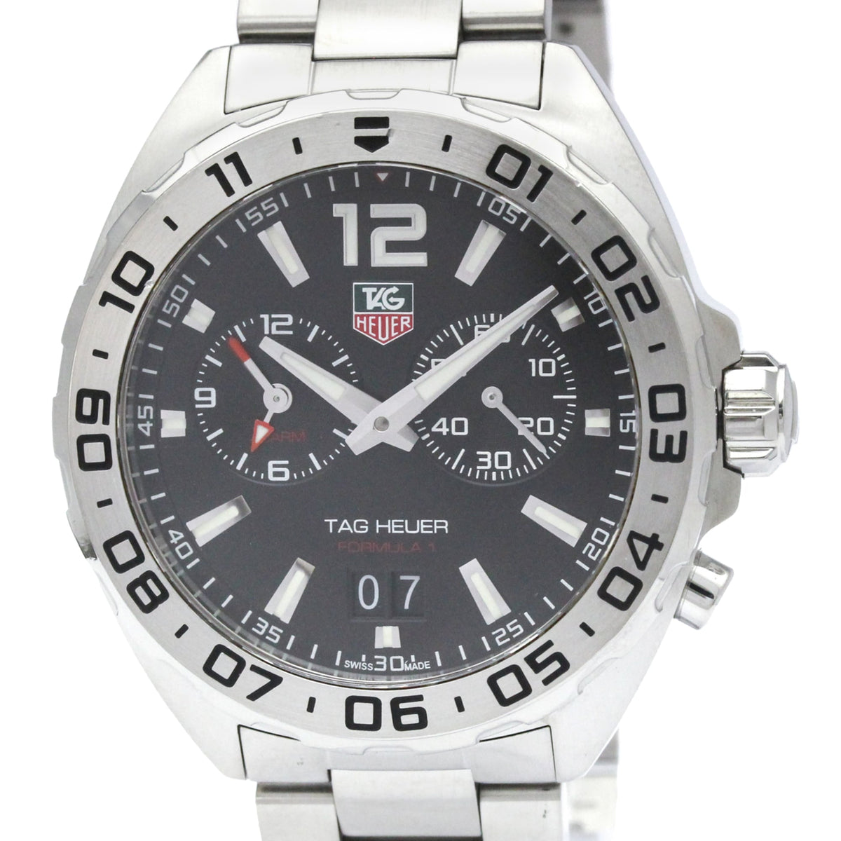 TAG HEUER Formula 1 Alarm Steel Quartz Mens Watch WAZ111A Polished — Very Good
