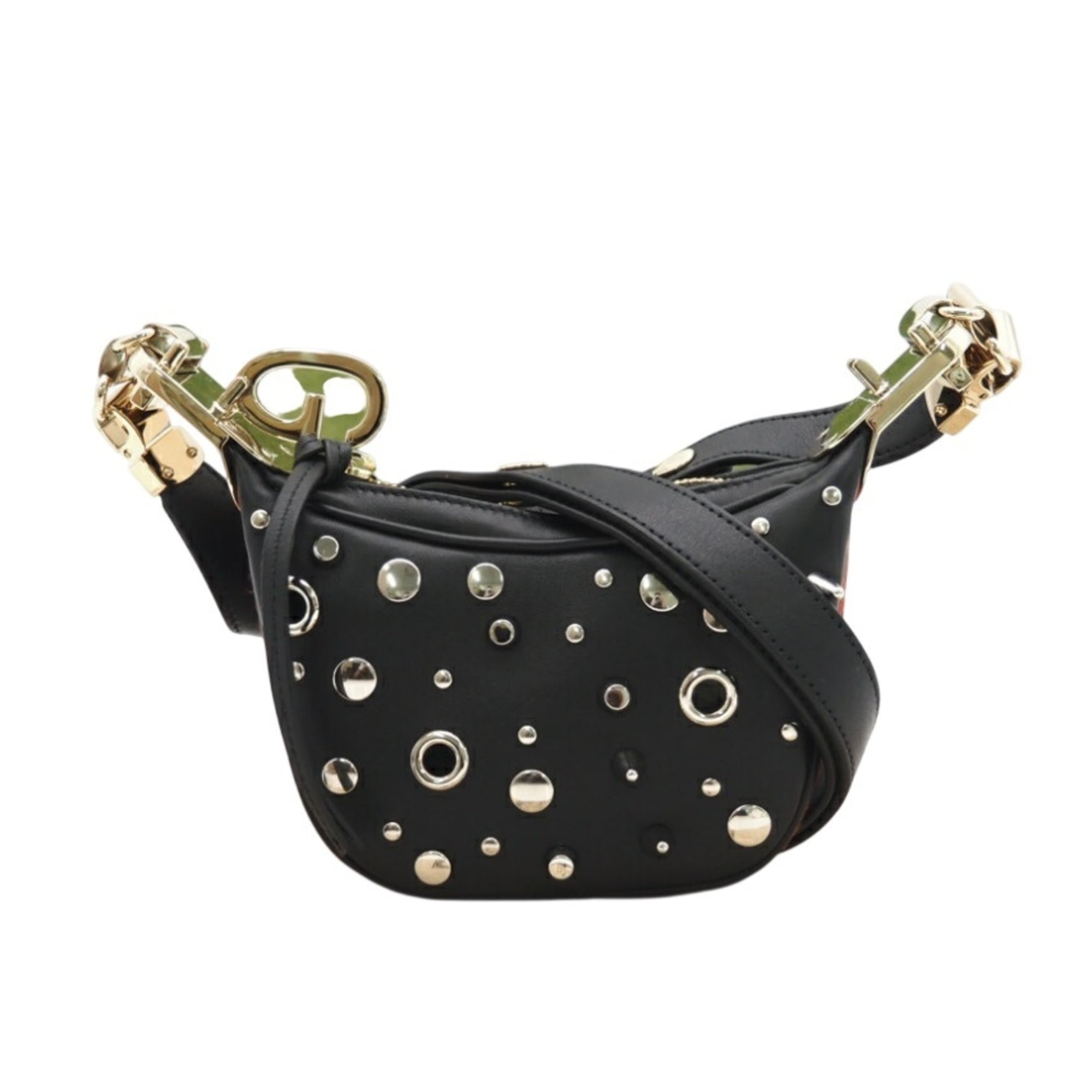 GUCCI Leather Studded Mini 2-Way Shoulder Bag 718512, Gold, Silver, Black Leather, Women's — Like New