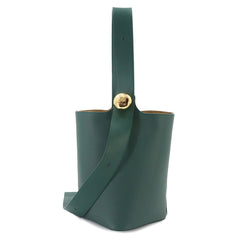 Loewe Pebble Bucket Bag Medium Shoulder Handbag Leather Green Gold Hardware — Like New