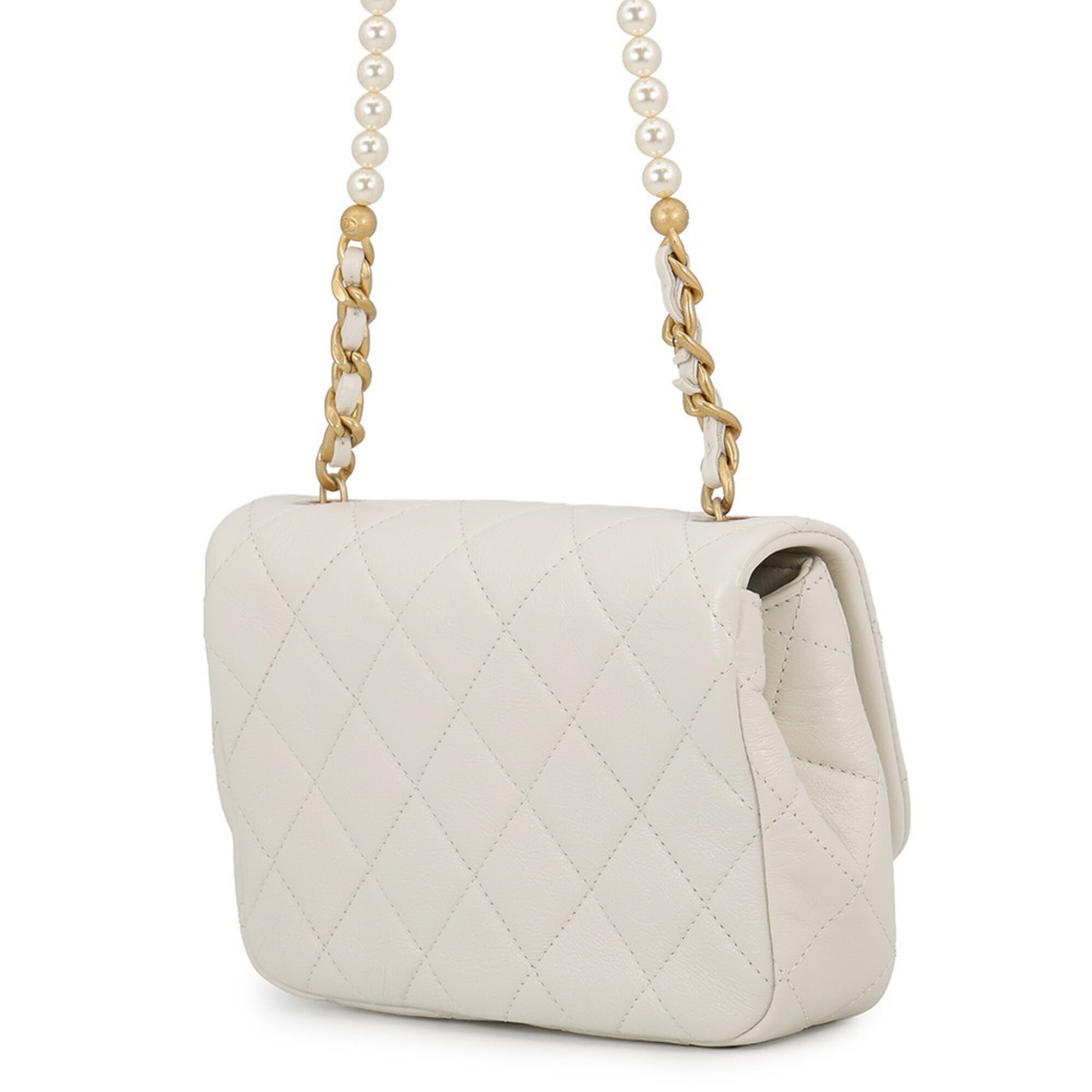 Chanel Chain Shoulder Bag, Matelassé, Coco Mark, Lambskin, White, Handbag, Women's, CHANEL — Like New