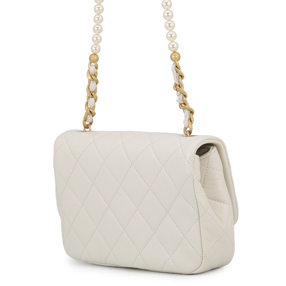 Chanel Chain Shoulder Bag, Matelassé, Coco Mark, Lambskin, White, Handbag, Women's, CHANEL — Like New