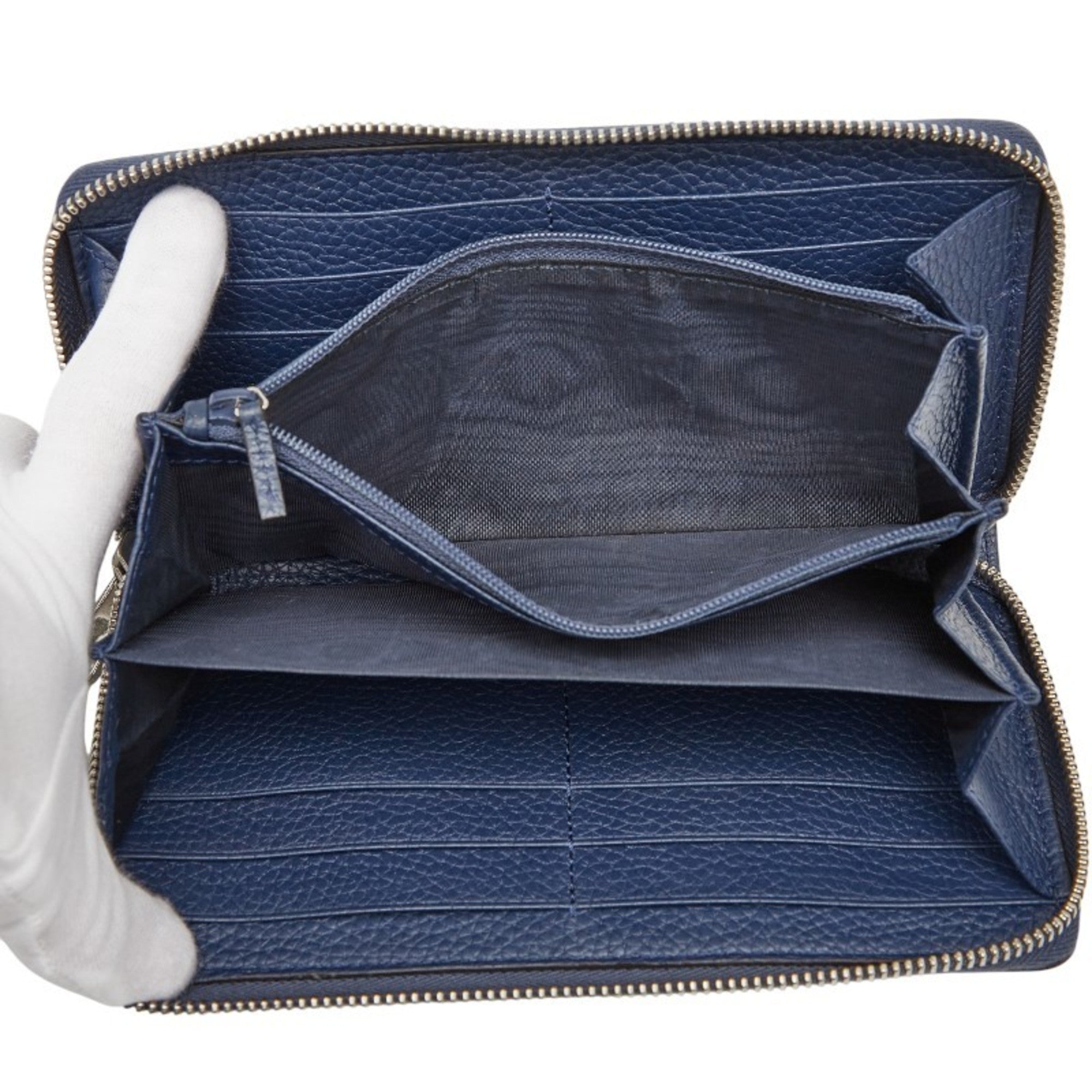 Gucci Jumbo GG Long Wallet with Round Zipper, 825958, Navy Leather, Men's, GUCCI