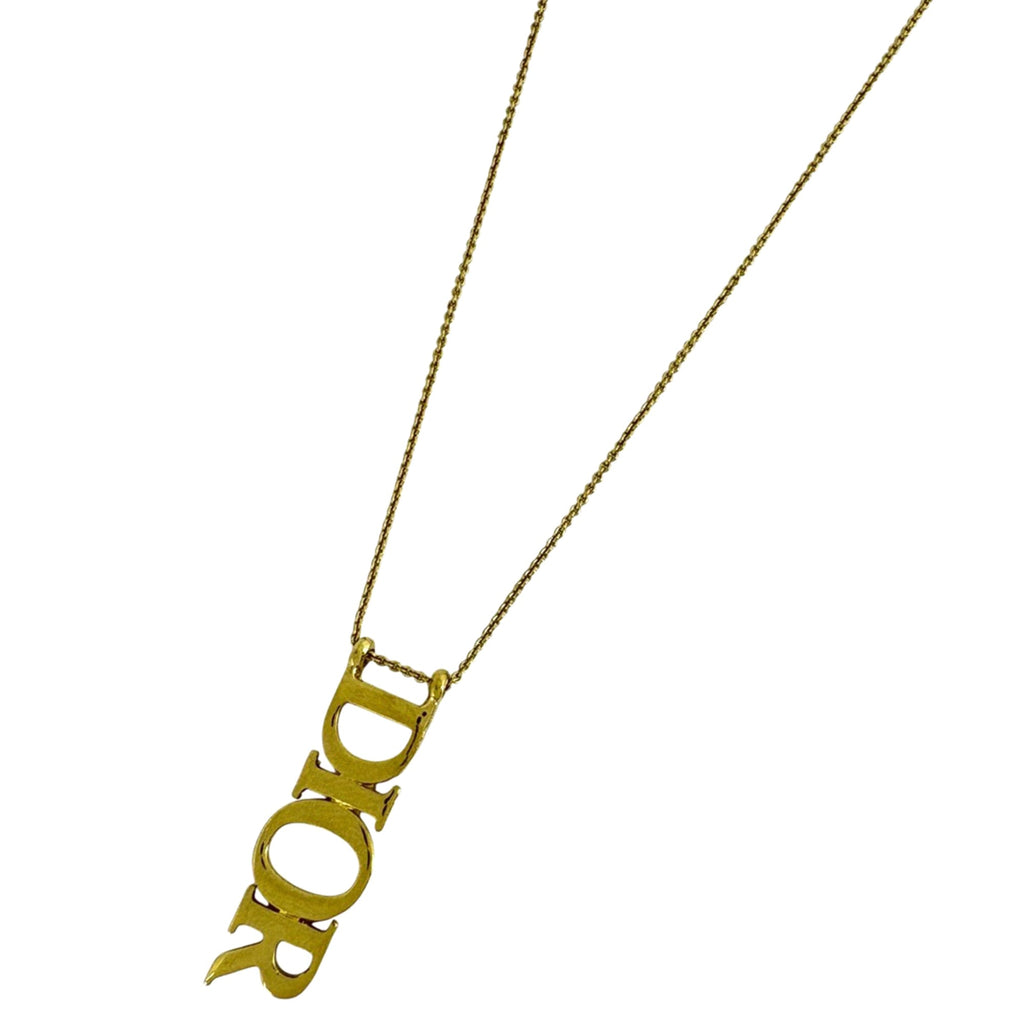 Christian Dior logo chain necklace pendant GP gold for women