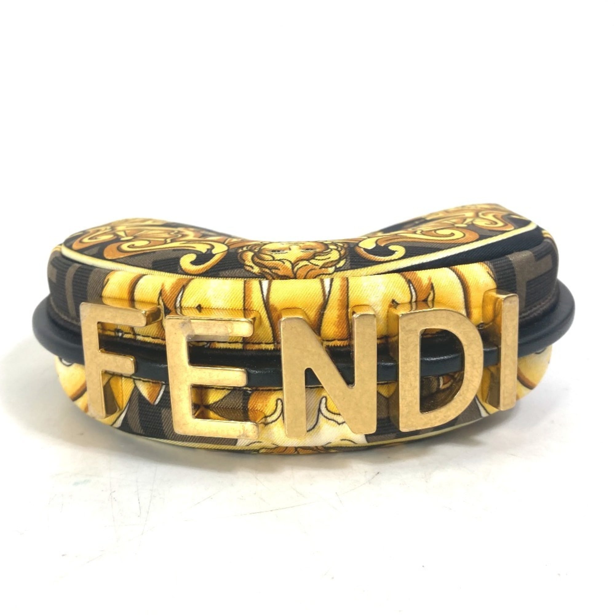 FENDI 7AS089 Nano Fendigraphy Fendace Versace Pouch Clutch Bag Handbag Nylon Leather Women's Yellow — Like New