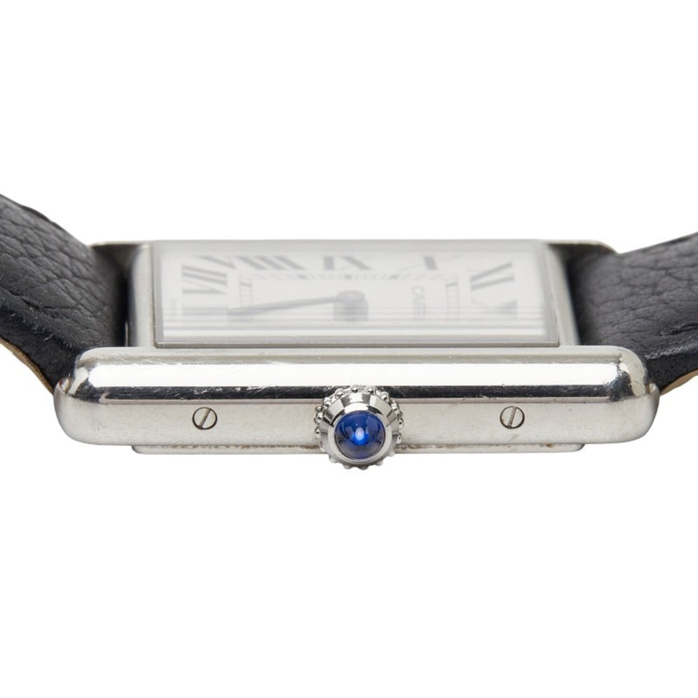 Cartier Tank Must LM WSTA0041 Quartz Watch, White Dial, Stainless Steel Strap, Leather Ladies' Watch — Good