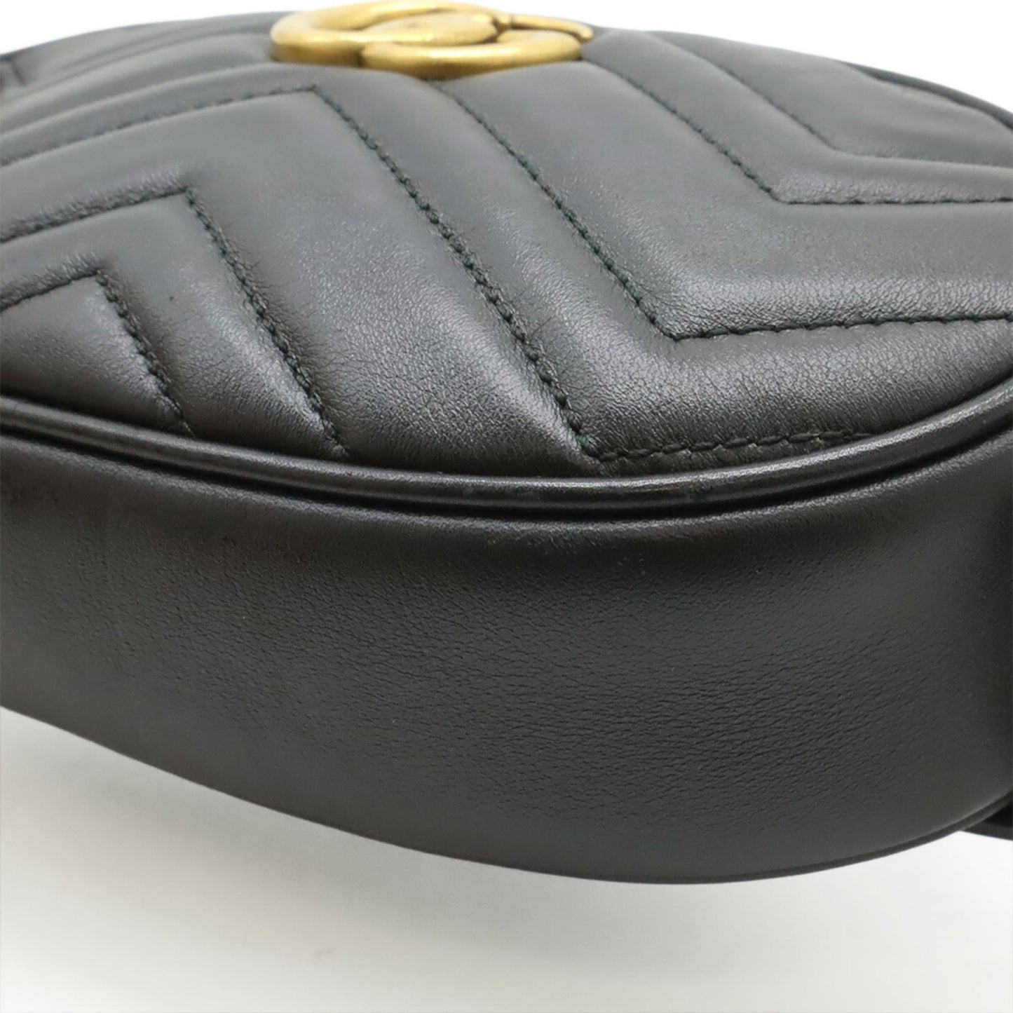 GUCCI GG Marmont Belt Bag, Body Waist Pouch, Quilted Leather, Black, #75 476434