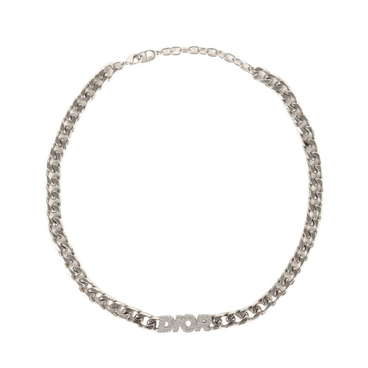 Christian Dior Dior Crystal Rhinestone Chain Link Necklace in Silver for Men
