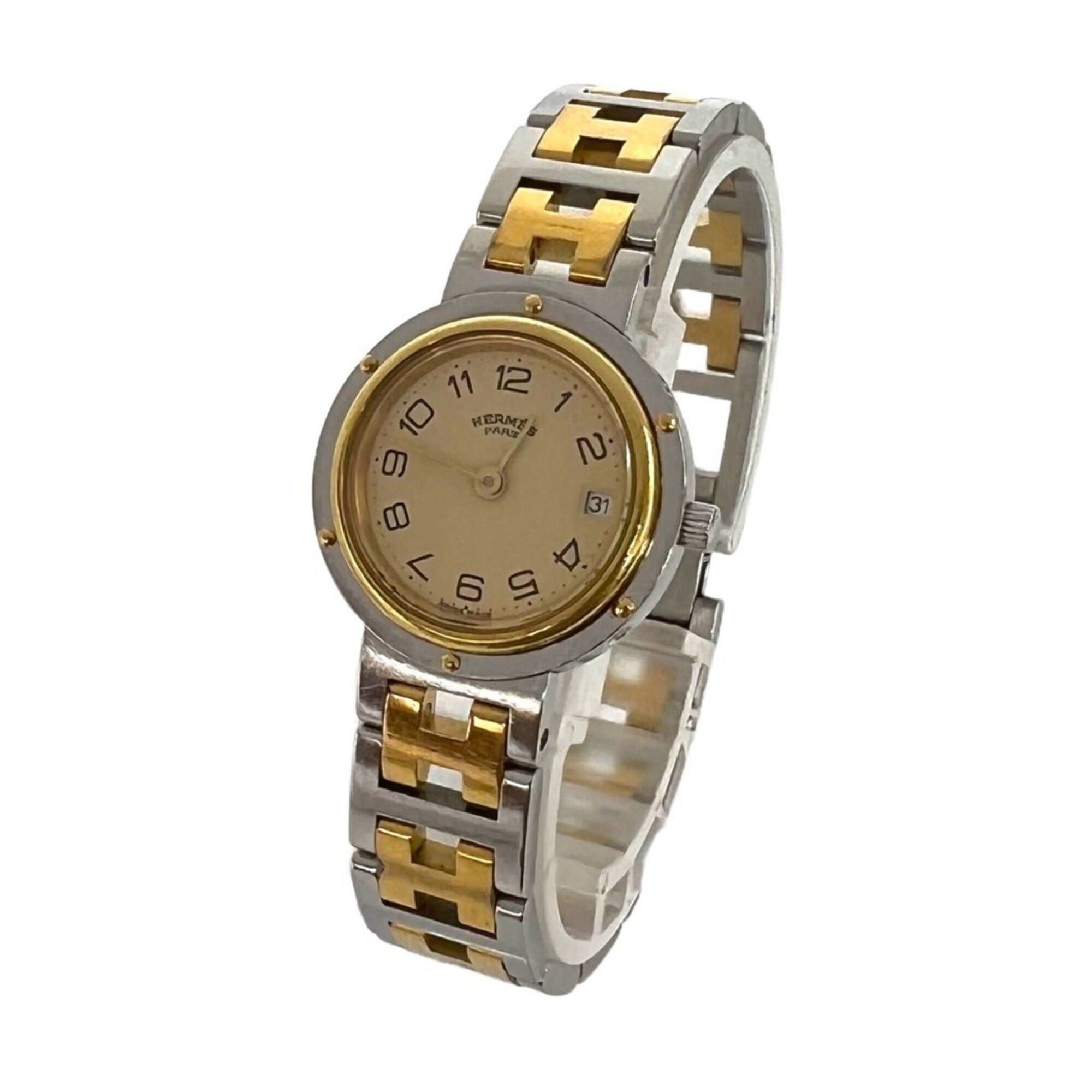 HERMES Clipper Stainless Steel GP Quartz Wristwatch, Silver, 30124 — Good