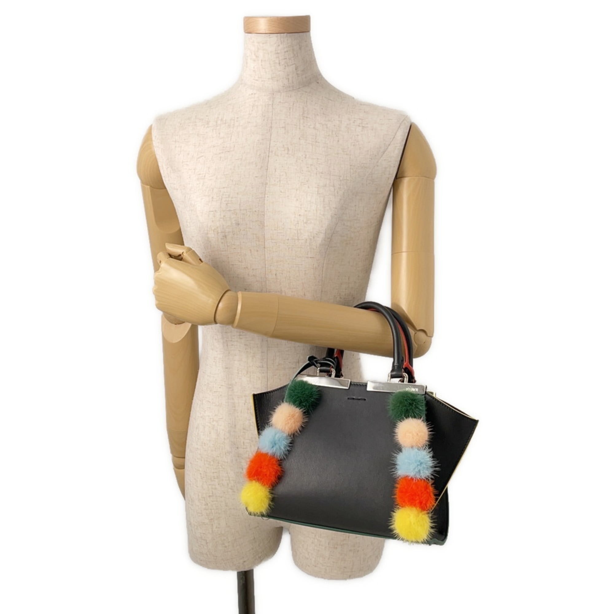 Fendi Petit Trois Jours Leather Handbag 8BH333 FENDI 2-way Shoulder Bag Black