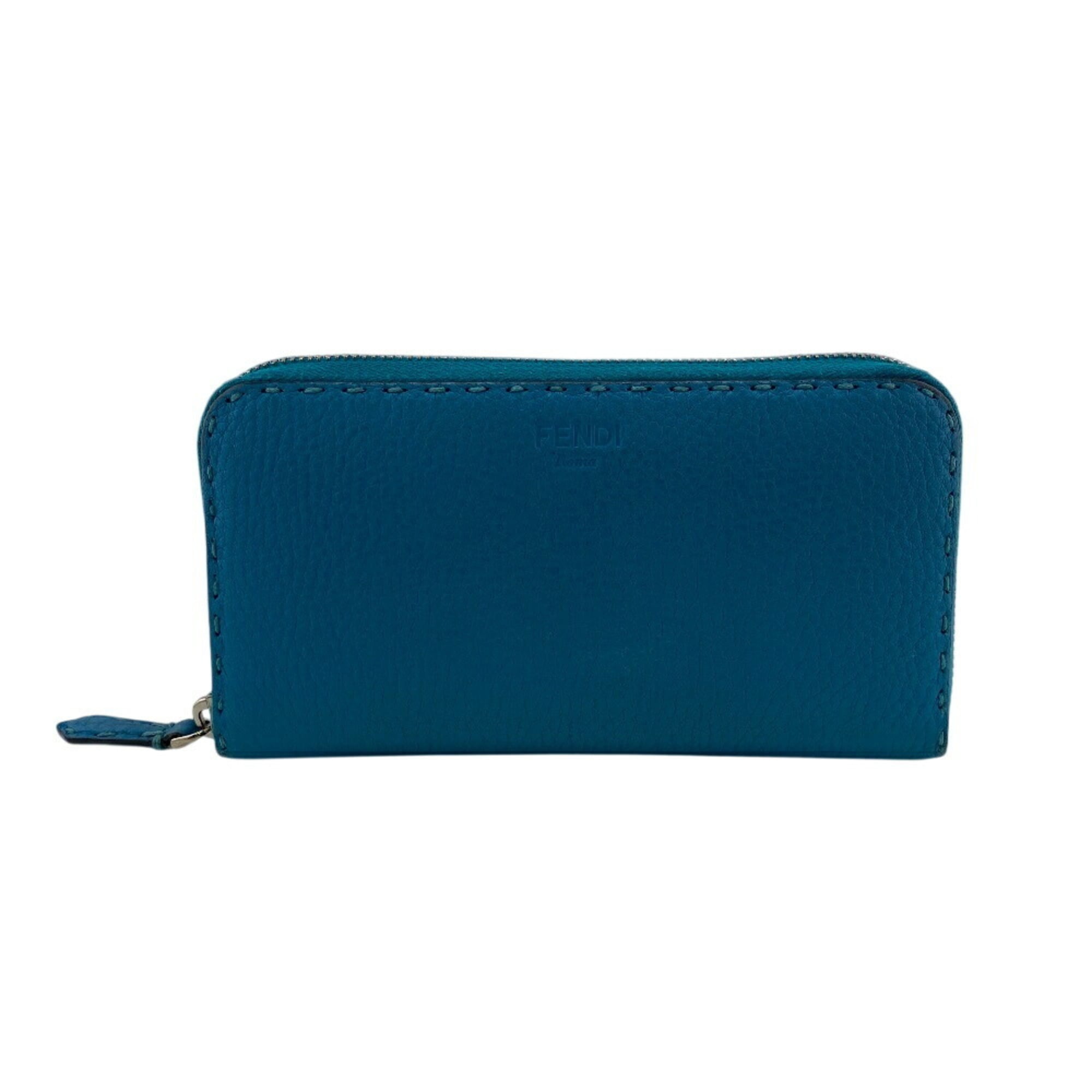 FENDI Long Wallet, Hand-Stitched Round Selleria, Blue, Women's
