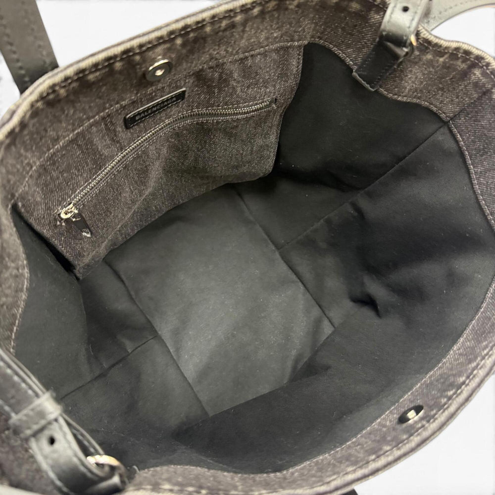 BALENCIAGA 672791 Everyday North-South Small Denim Leather 2-Way Shoulder Bag/Handbag, Black, Women's, with Dust Bag — Like New