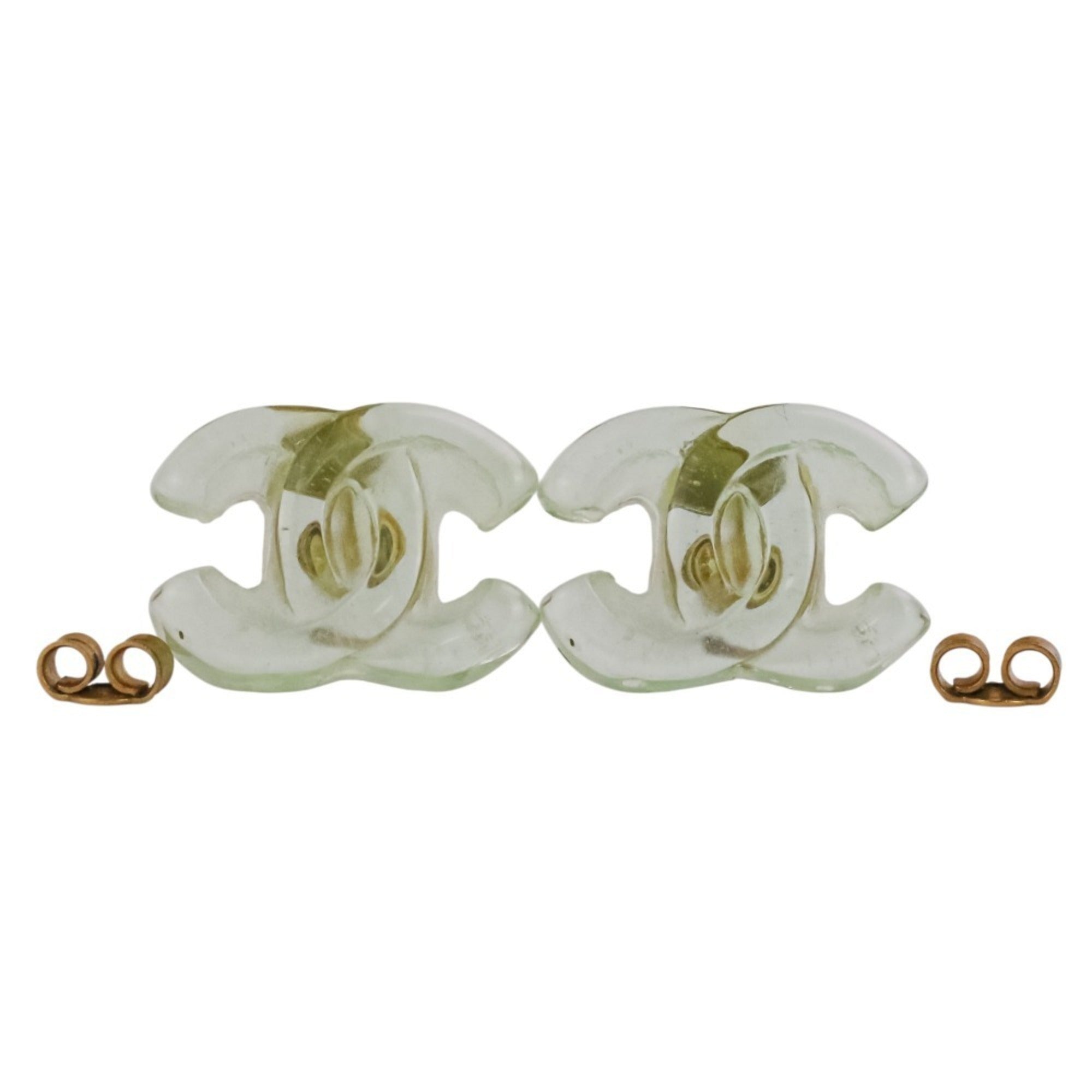 01P CHANEL Chanel Coco Mark Turnlock Plastic Earrings Mint Green Women's — Like New