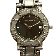 Tiffany & Co. Atlas watch, total weight 51.2g, stainless steel, quartz movement, black dial — Good