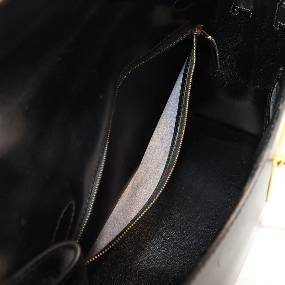 Hermes Kelly 28, Box Calf Leather, Black, 2-way Handbag/Shoulder Bag, 〇X Stamp, Made in 1994, External Stitching, Gold Hardware — Like New
