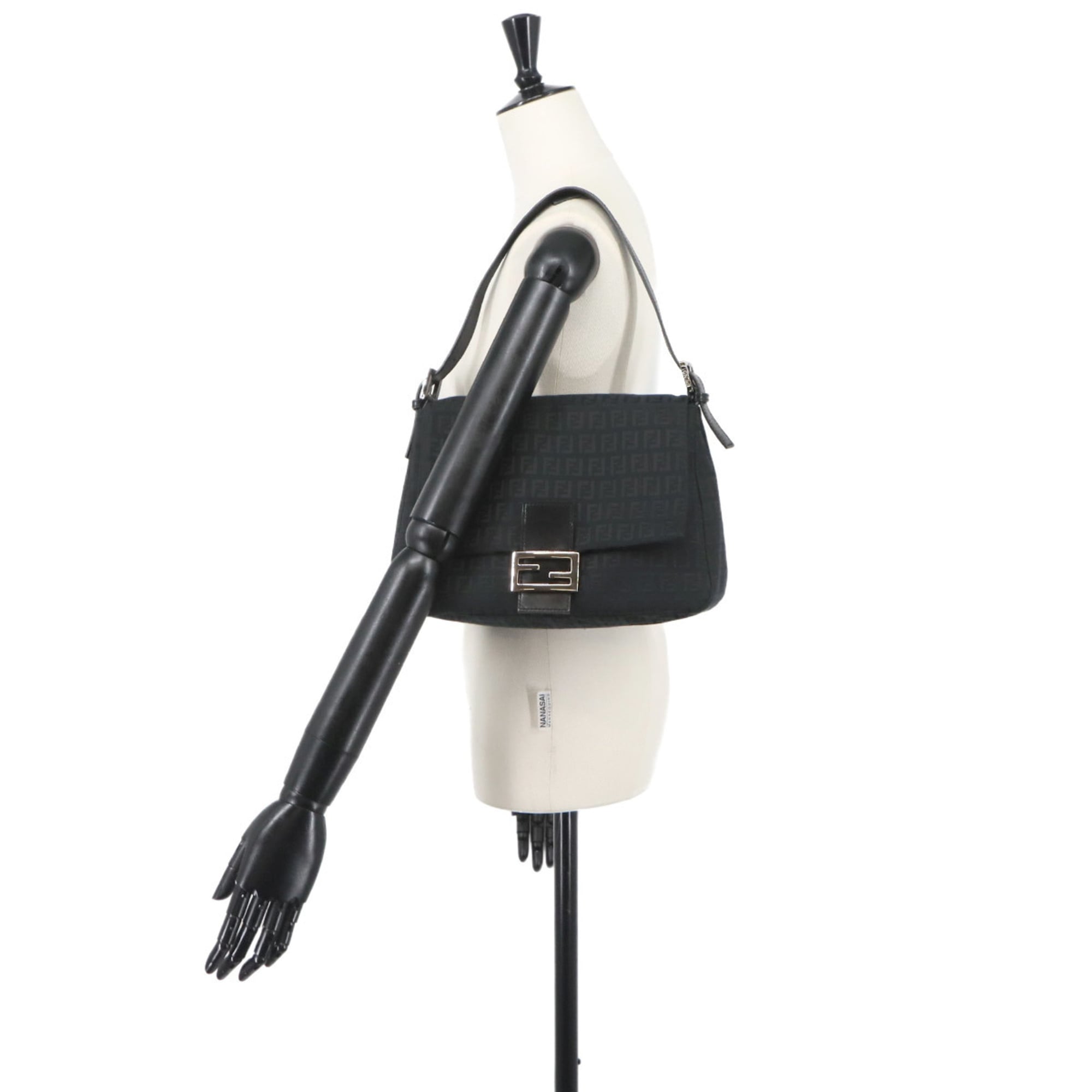 Fendi Zucchino Mamma Baguette Shoulder Handbag, Canvas, Black, 8BR001, Silver Hardware — Like New