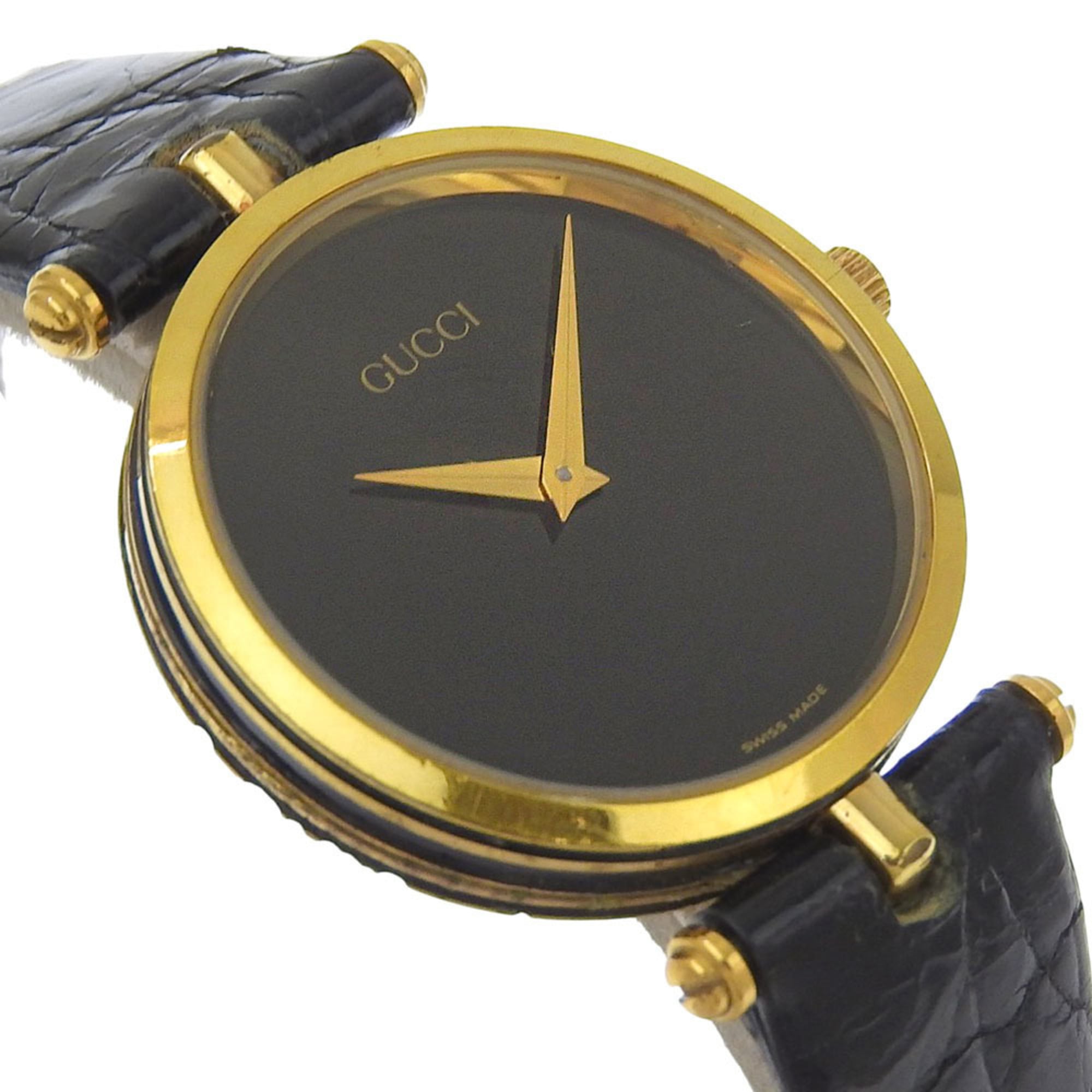 Gucci Sherry Line Watch, Gold Plated, Quartz, Analog, Black Dial, Men's — Good
