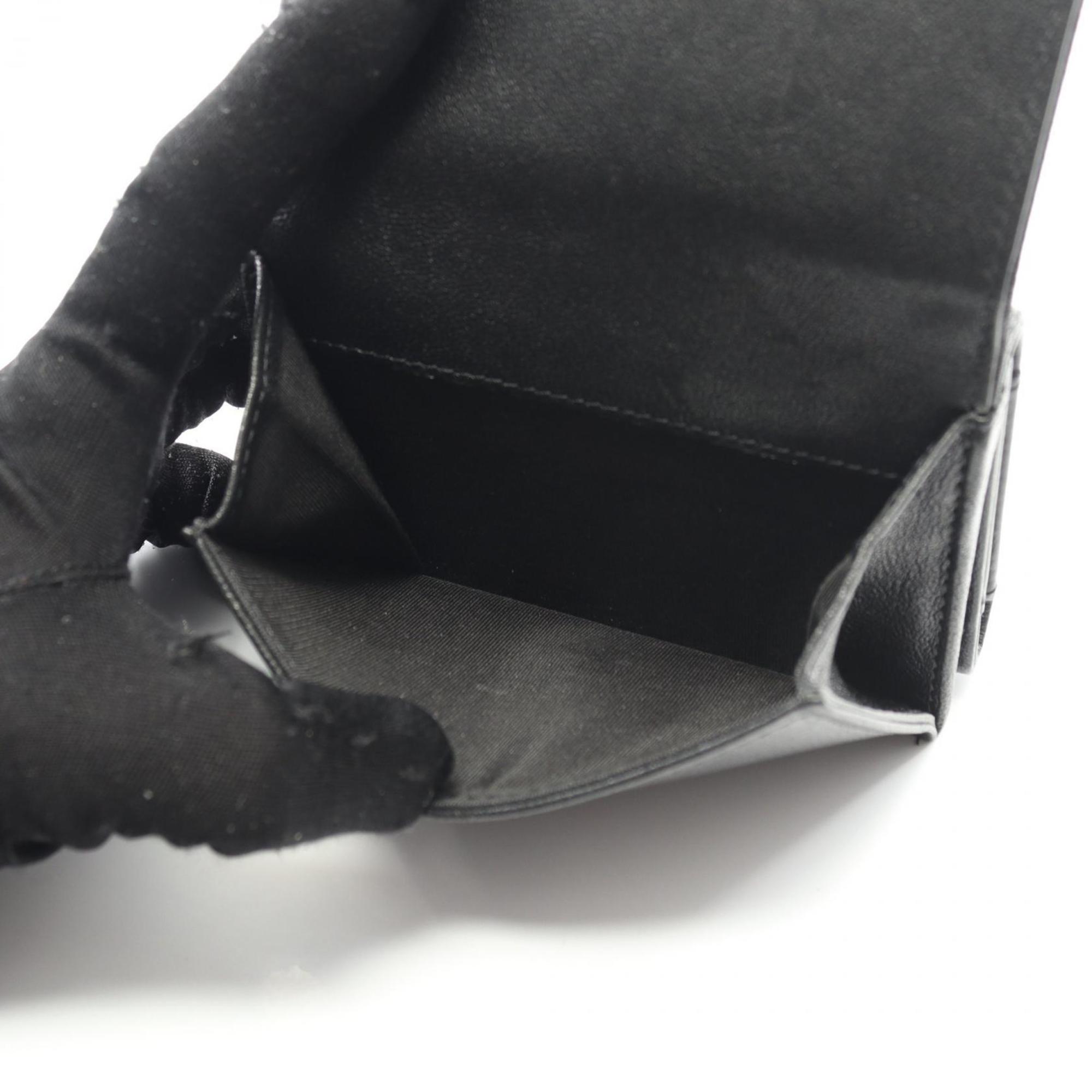 CHANEL Coco Mark Tri-fold Wallet Leather Women's Black