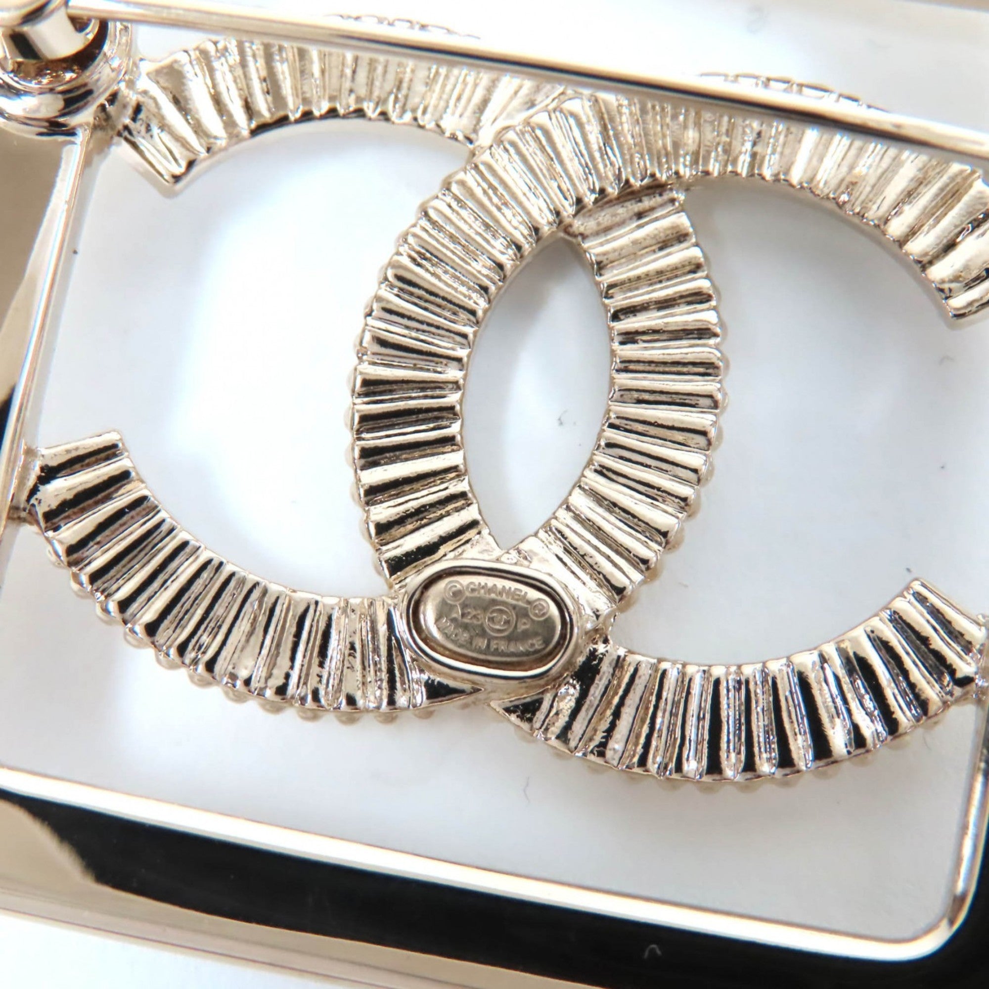 CHANEL A23P Coco Mark Rhinestone Brooch, Gold, with Box, Made in France, Women's — Like New