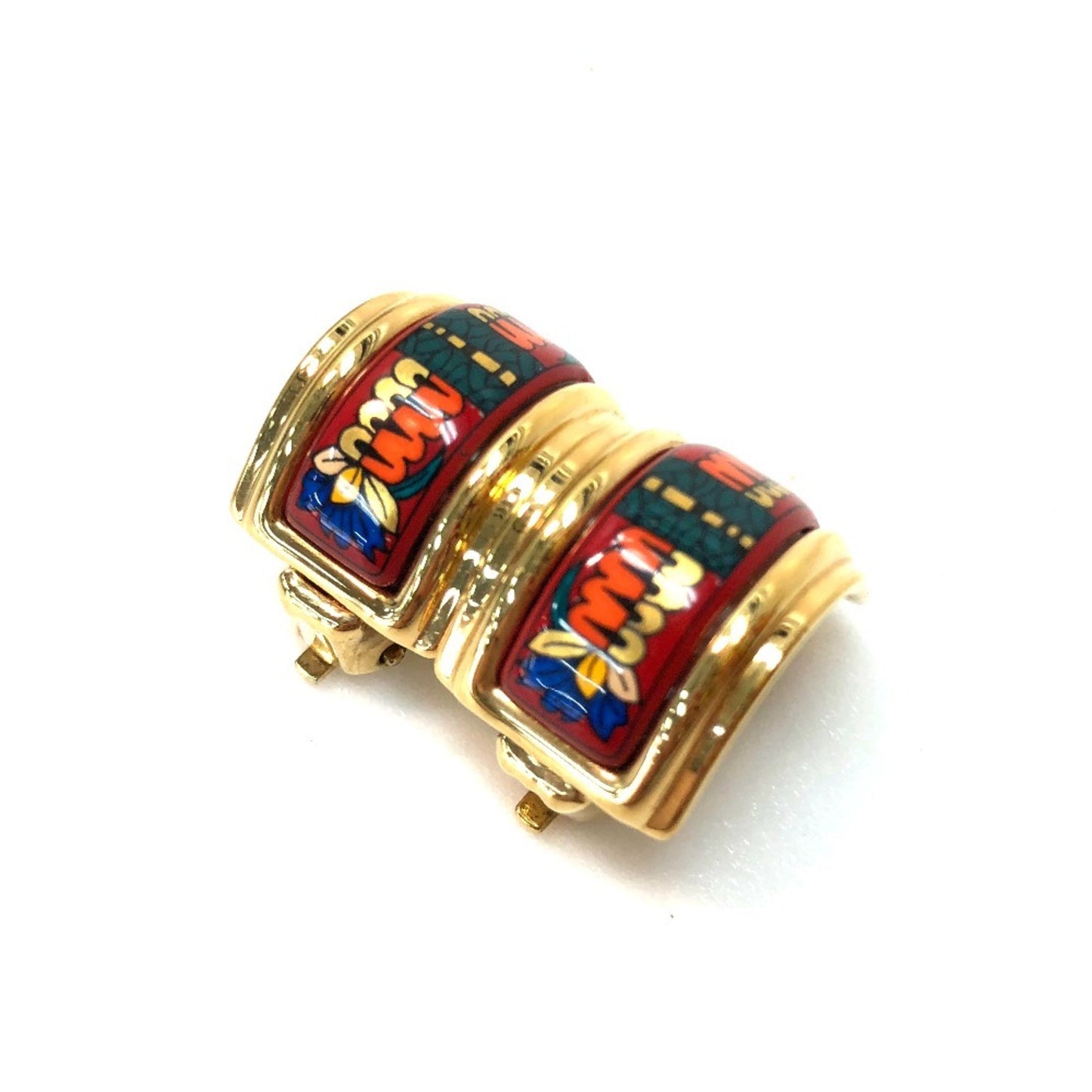 HERMES Hermes enamel earrings, cloisonné GP, women's, red
