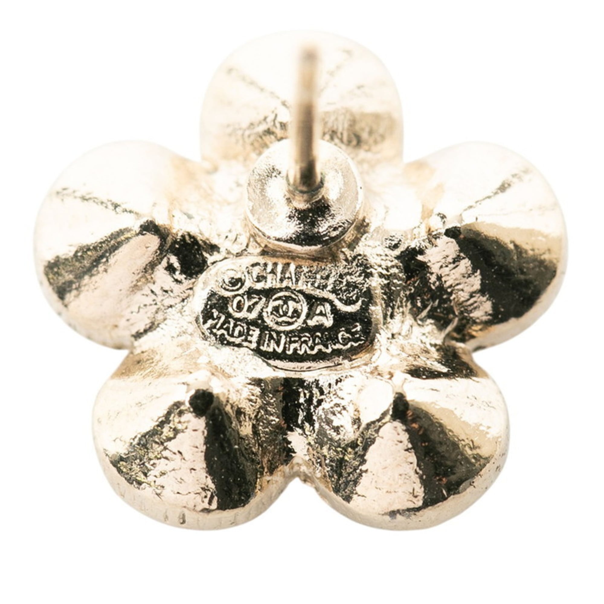 Chanel Coco Mark Flower Motif Earrings, Gold Plated with Rhinestones, Women's