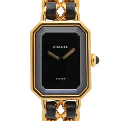 Chanel CHANEL Première M Wristwatch, Gold Plated (GP), Leather Strap, Women's, Black, H0001 — Very Good