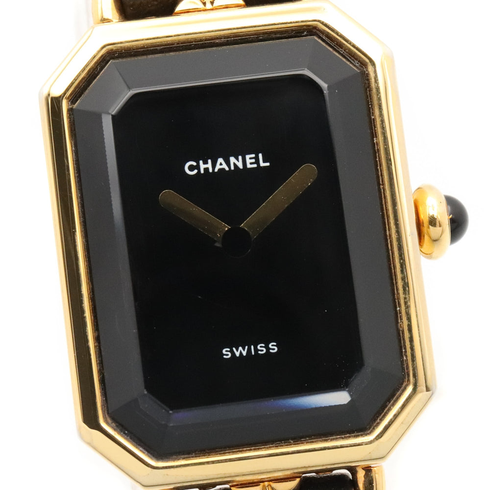 Chanel CHANEL Première S Watch, Gold Plated (GP), Leather Strap, Women's, Black, H0001 — Very Good
