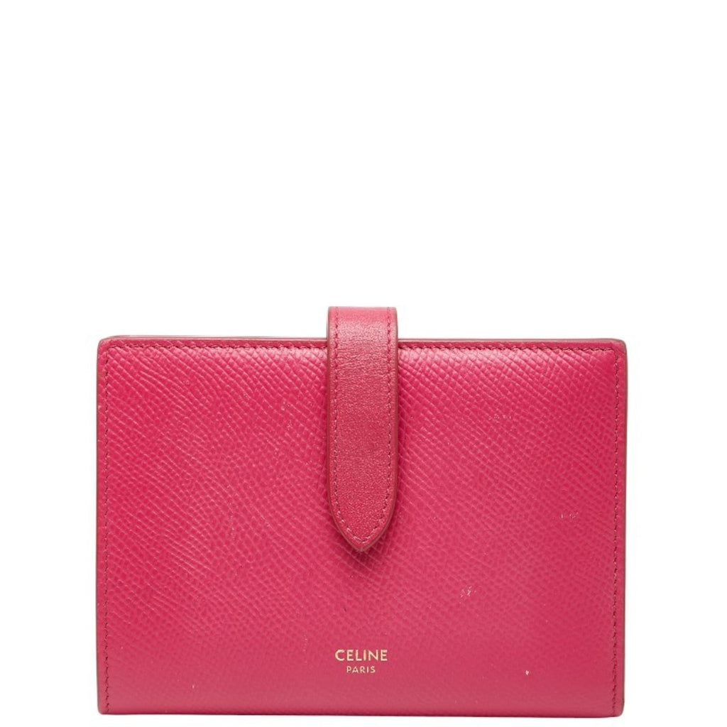 Celine Strap Wallet Bifold Pink Leather Women's CELINE