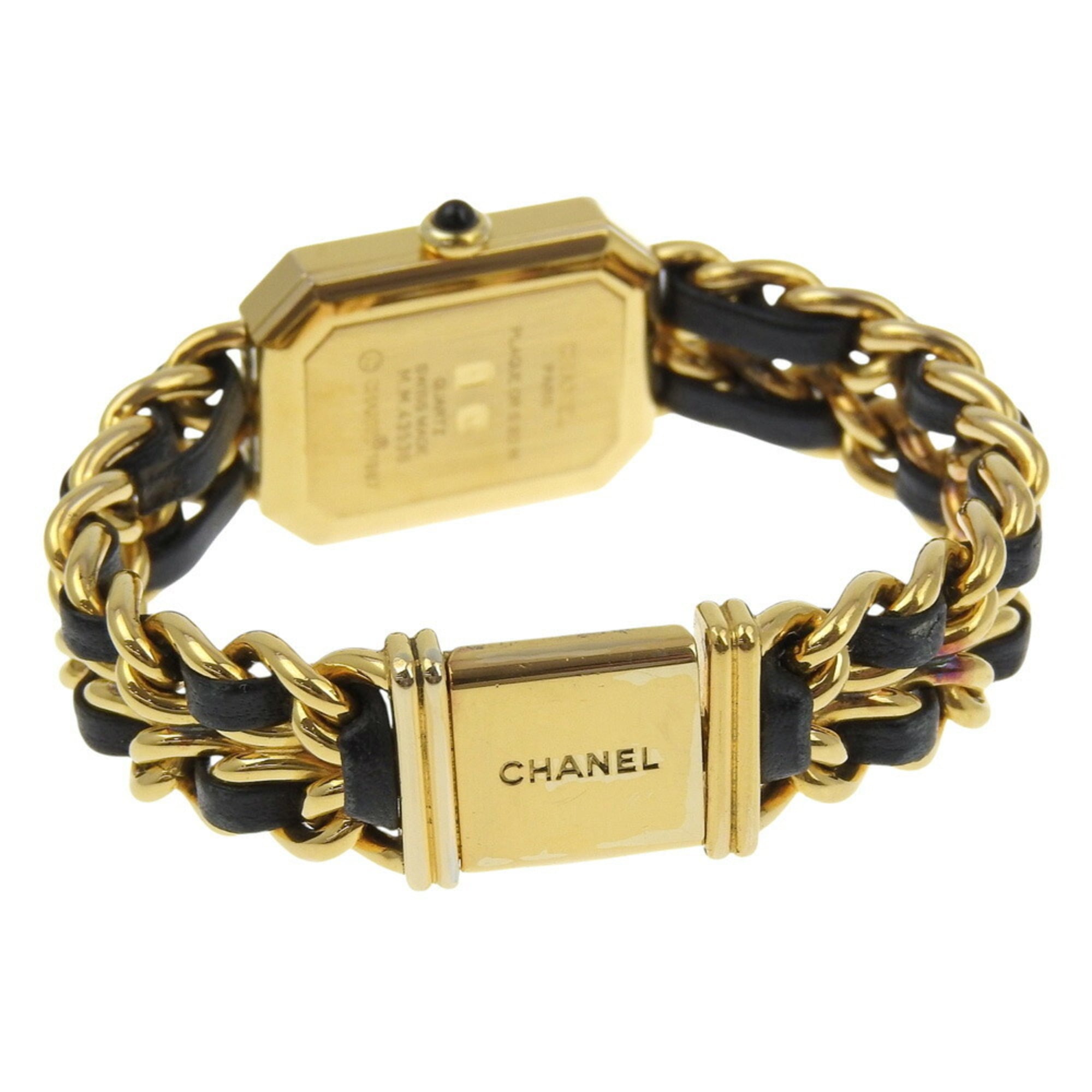 CHANEL Premiere S Watch H0001, Gold-Plated Leather Quartz Movement, Analog Display, Black Dial, Women's — Good