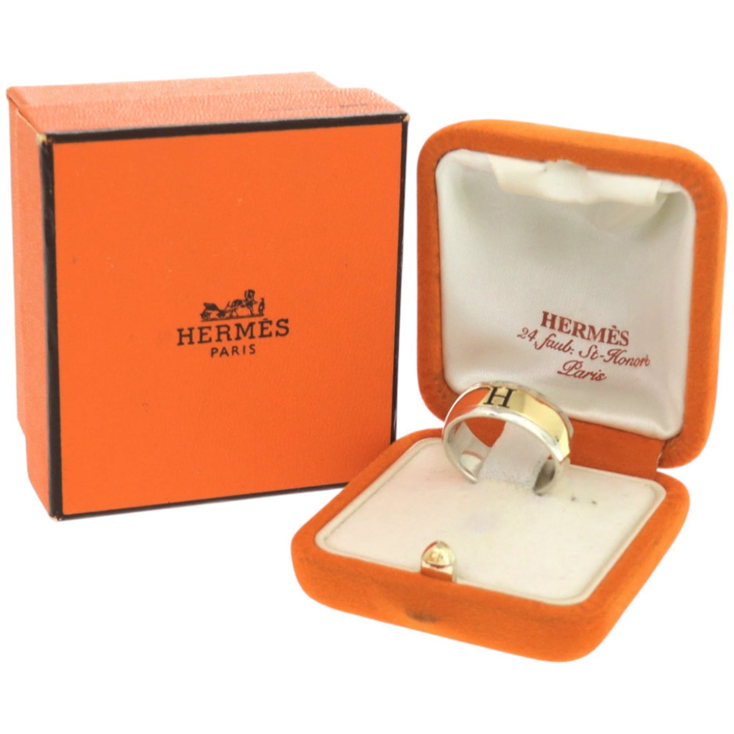 Excellent condition Hermes H logo ring in 925 silver and 18K yellow gold, size 58, 1633 HERMES