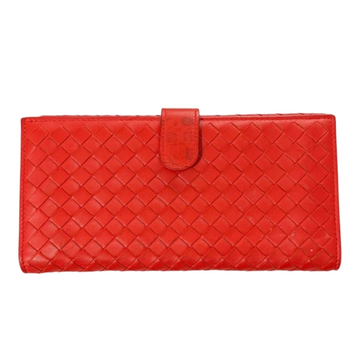 BOTTEGA VENETA Intrecciato Leather Bifold Long Wallet in Red for Men and Women